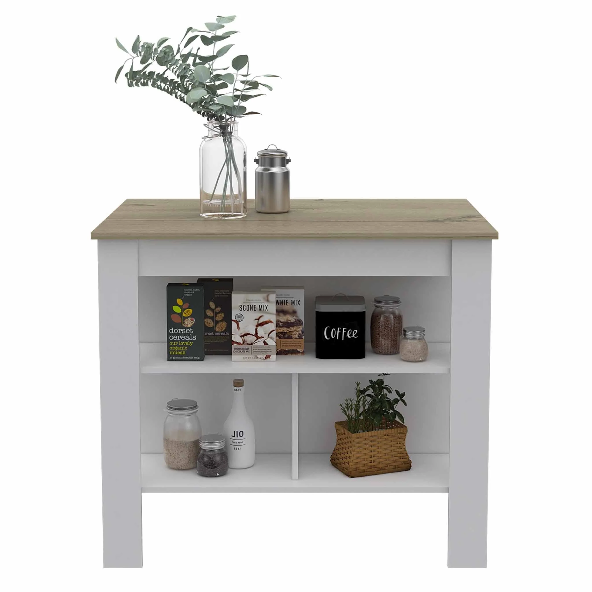 Light Oak and White Kitchen Island with Three Storage Shelves By Homeroots - Image 5