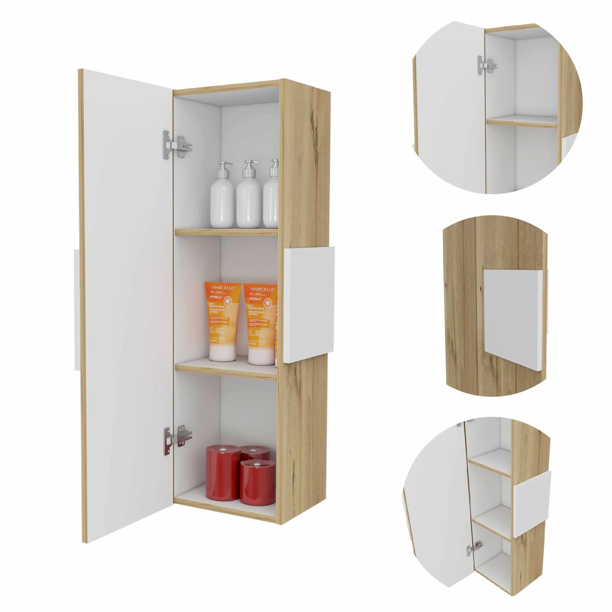 Light Oak and White Multi Purpose Vertical Hanging Cabinet By Homeroots - Image 4