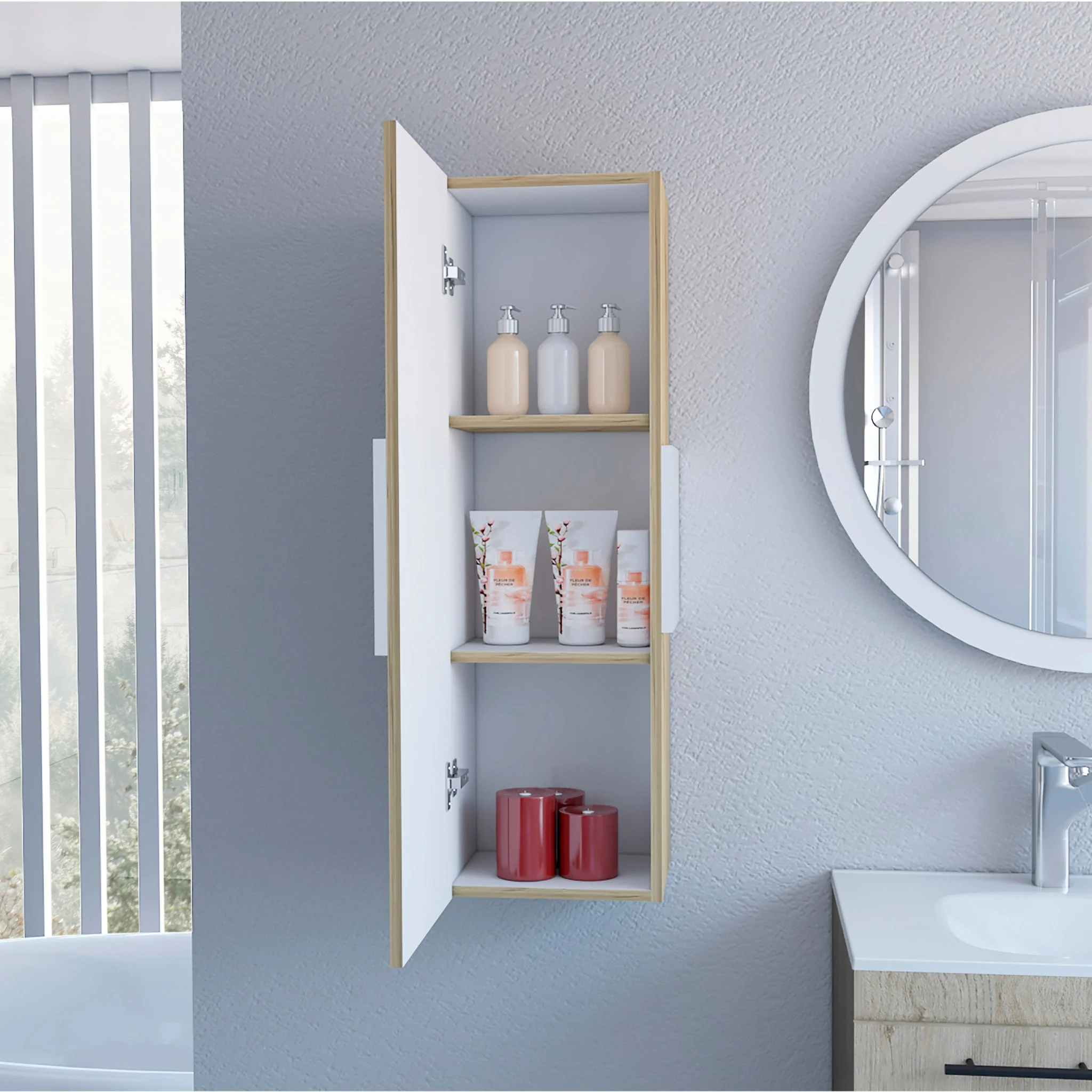 Light Oak and White Multi Purpose Vertical Hanging Cabinet By Homeroots - Image 5
