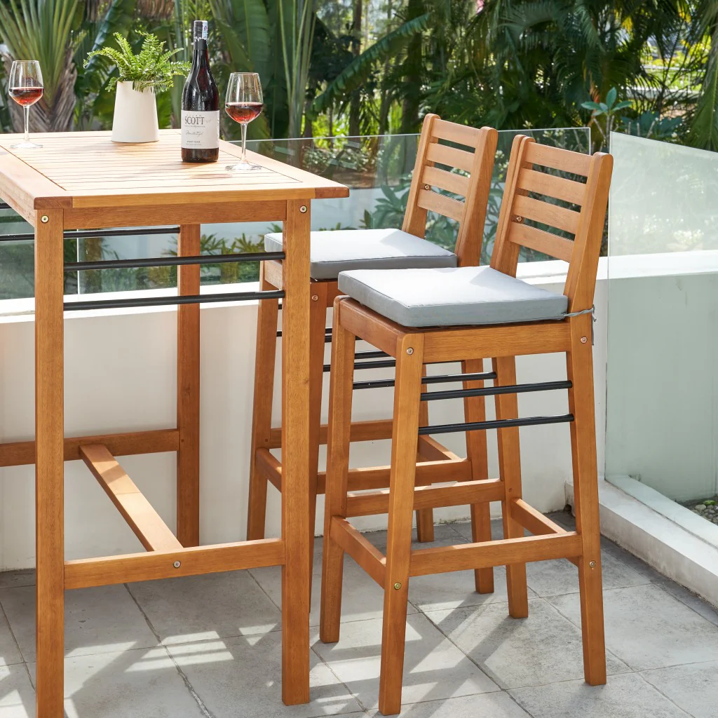 Light Wood Bar Chair with Metal Supports By Homeroots - Image 3