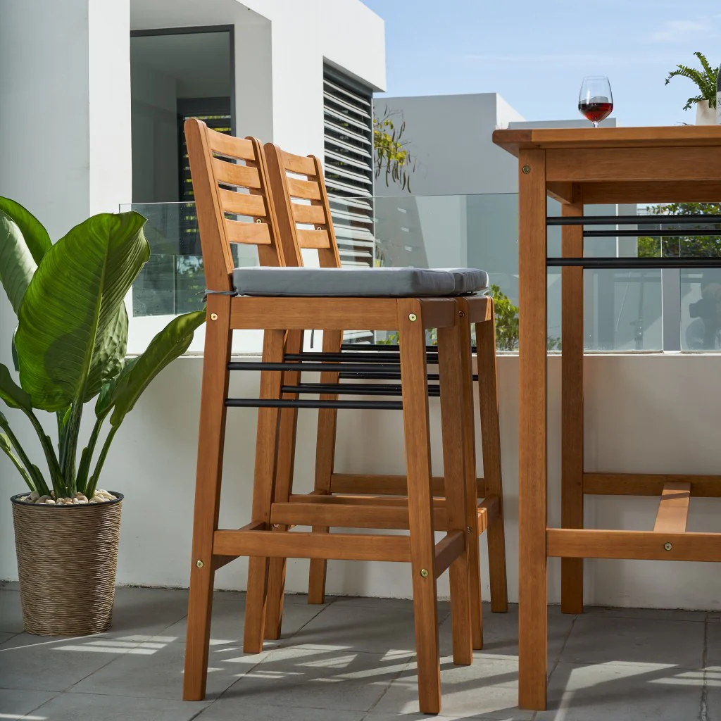 Light Wood Bar Chair with Metal Supports By Homeroots - Image 4