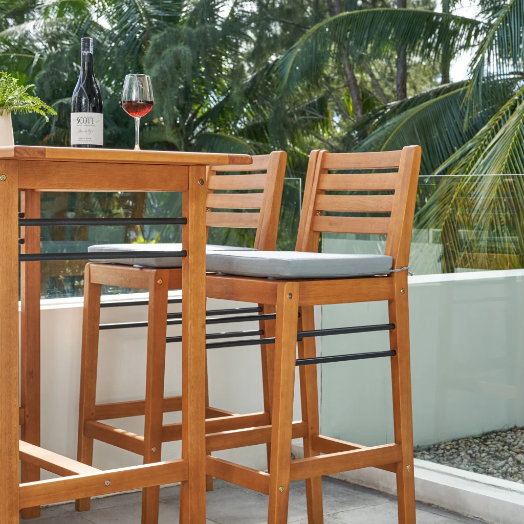 Light Wood Bar Chair with Metal Supports By Homeroots - Image 5