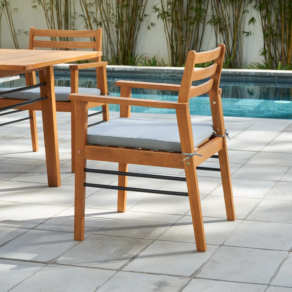 Light Wood Dining Chair with Metal Supports By Homeroots - Image 2