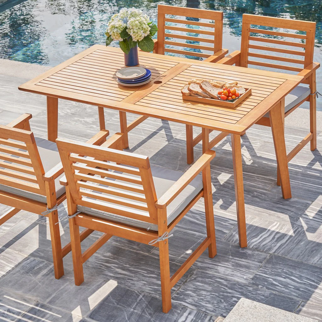 Light Wood Dining Table with Slatted Top By Homeroots - Image 2