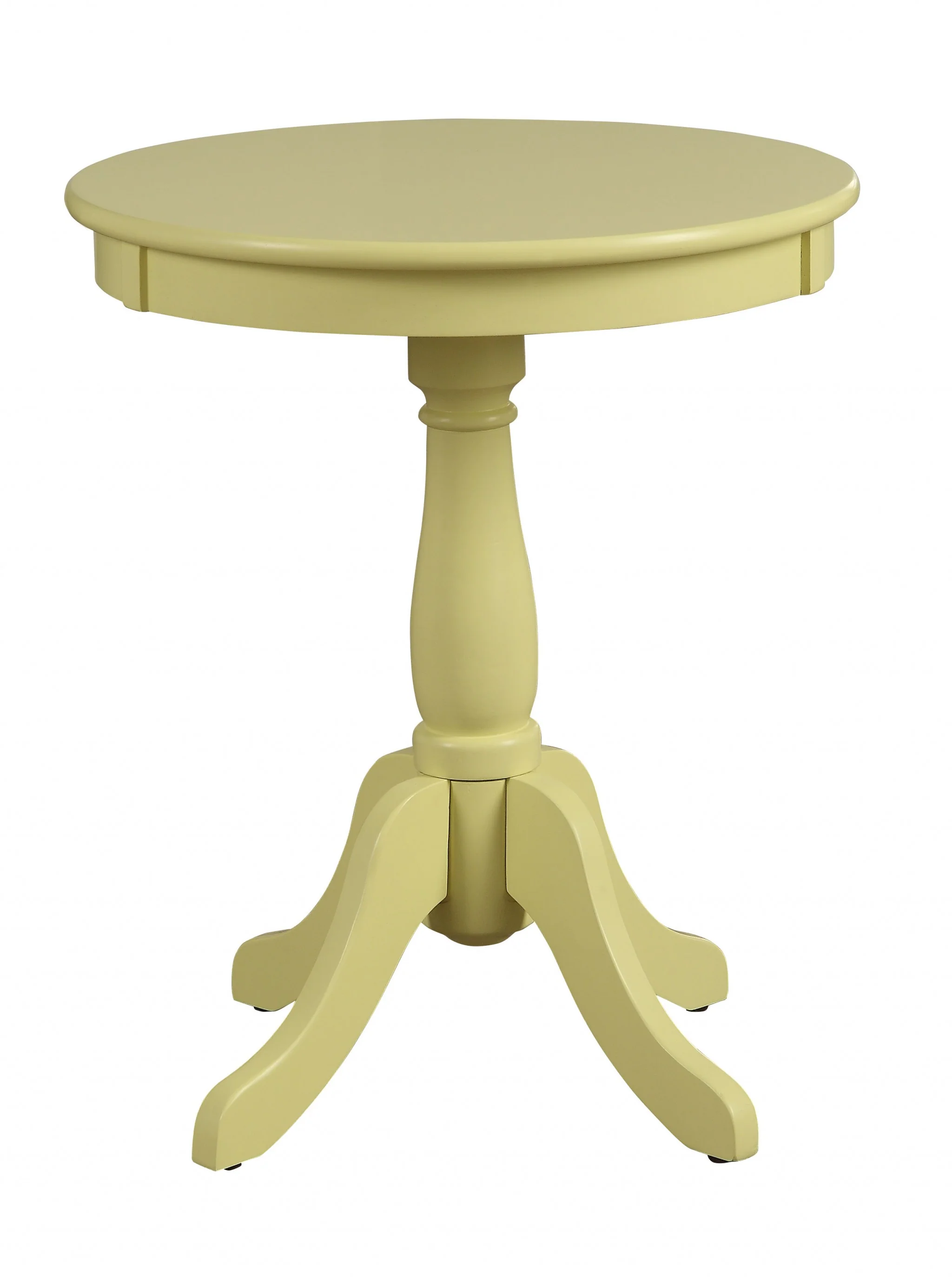 Light Yellow Solid Wooden Pedestal Side Table By Homeroots - Image 2