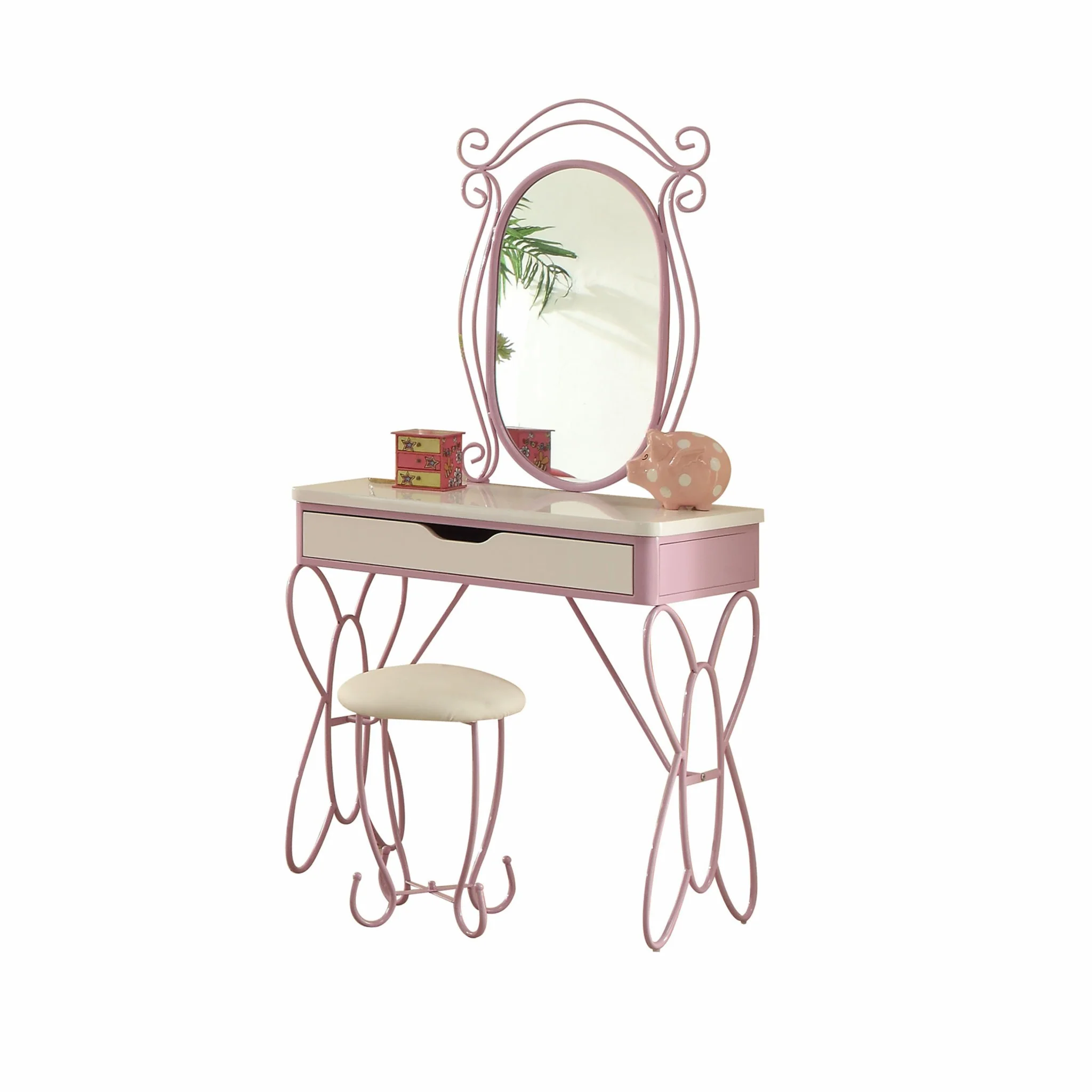 Lilac and White Butterfly Design Desk Vanity Dressing Table By Homeroots - Image 2