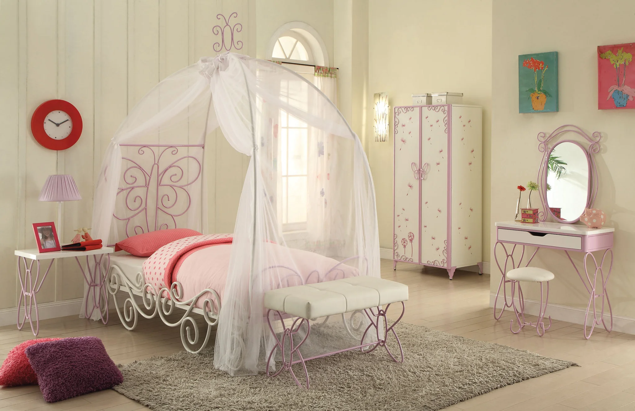 Lilac and White Butterfly Design Desk Vanity Dressing Table By Homeroots - Image 3
