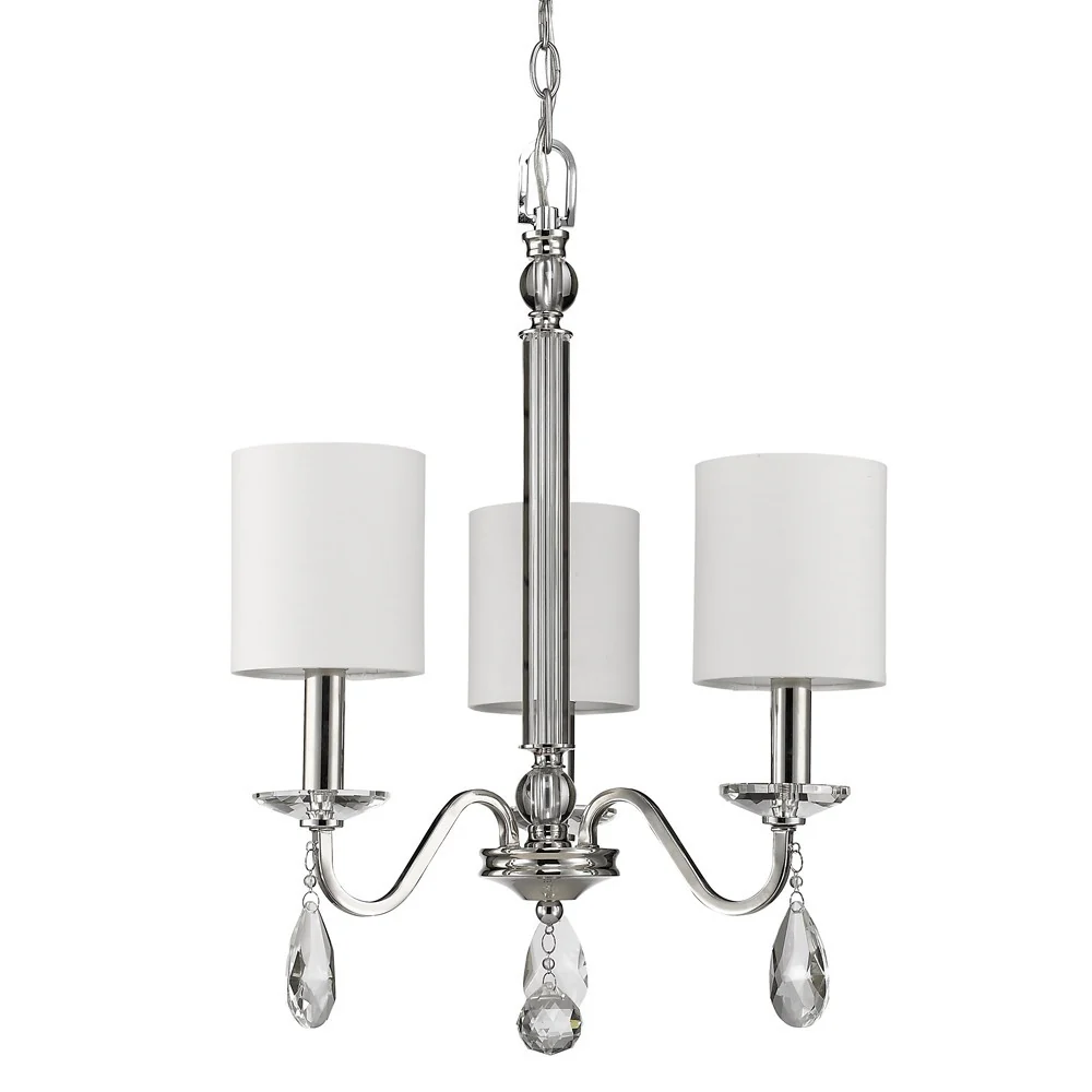 Lily 3-Light Polished Nickel Chandelier With Fabric Shades And Crystal Accents By Homeroots - Image 2