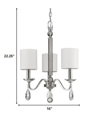 Lily 3-Light Polished Nickel Chandelier With Fabric Shades And Crystal Accents By Homeroots - Image 5