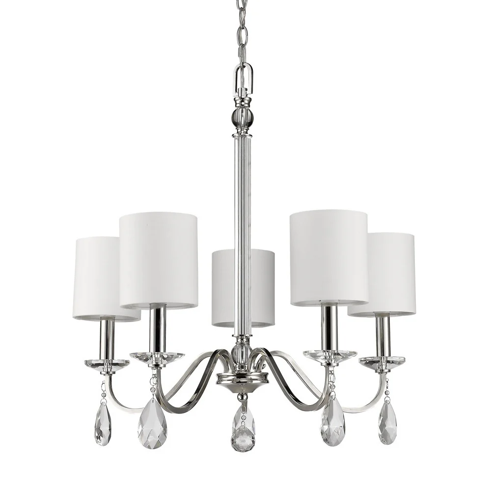 Lily 5-Light Polished Nickel Chandelier With Fabric Shades And Crystal Accents By Homeroots - Image 2