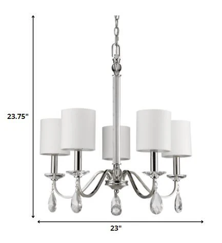 Lily 5-Light Polished Nickel Chandelier With Fabric Shades And Crystal Accents By Homeroots - Image 5