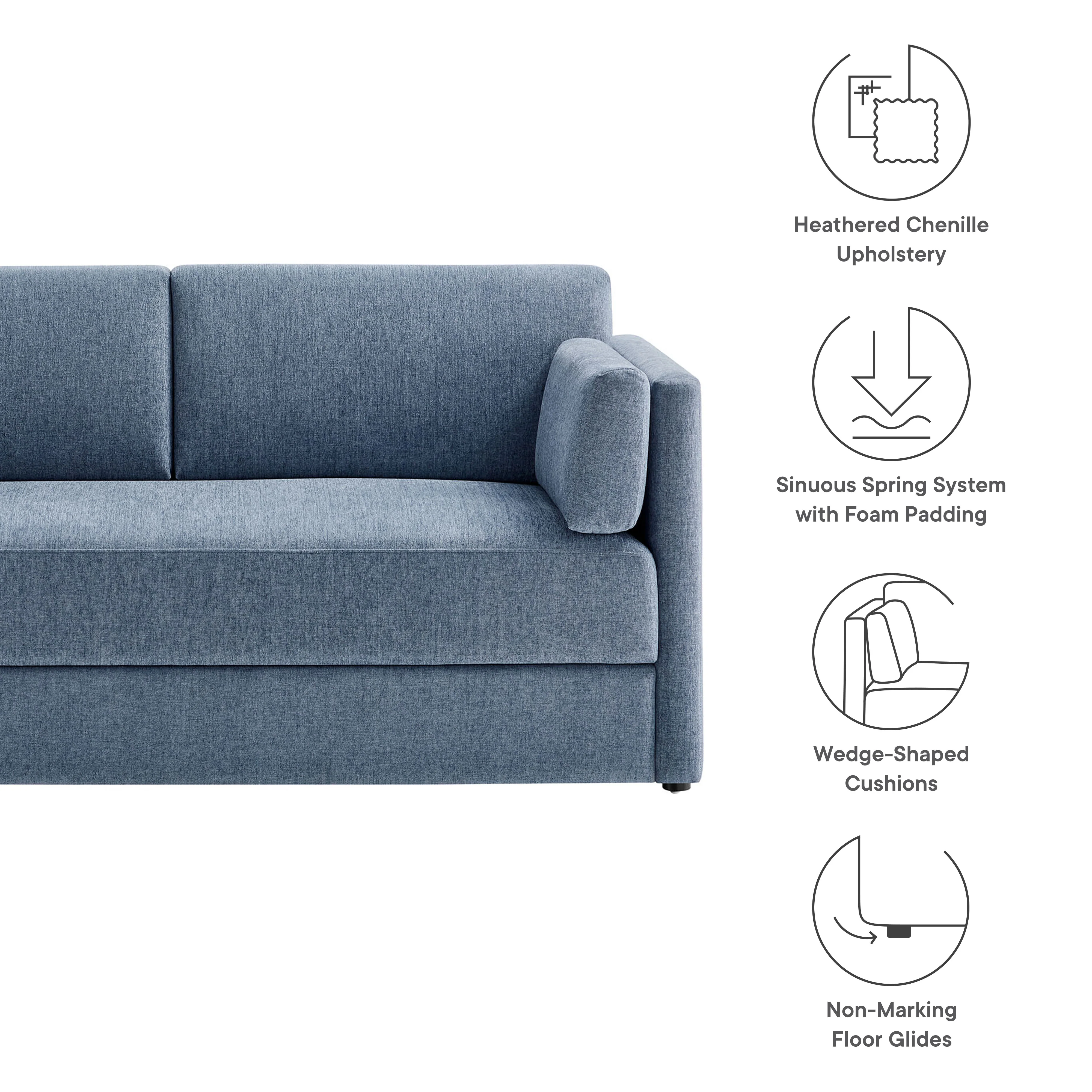 Linden Upholstered Heathered Chenille Sofa by Modway - Image 8
