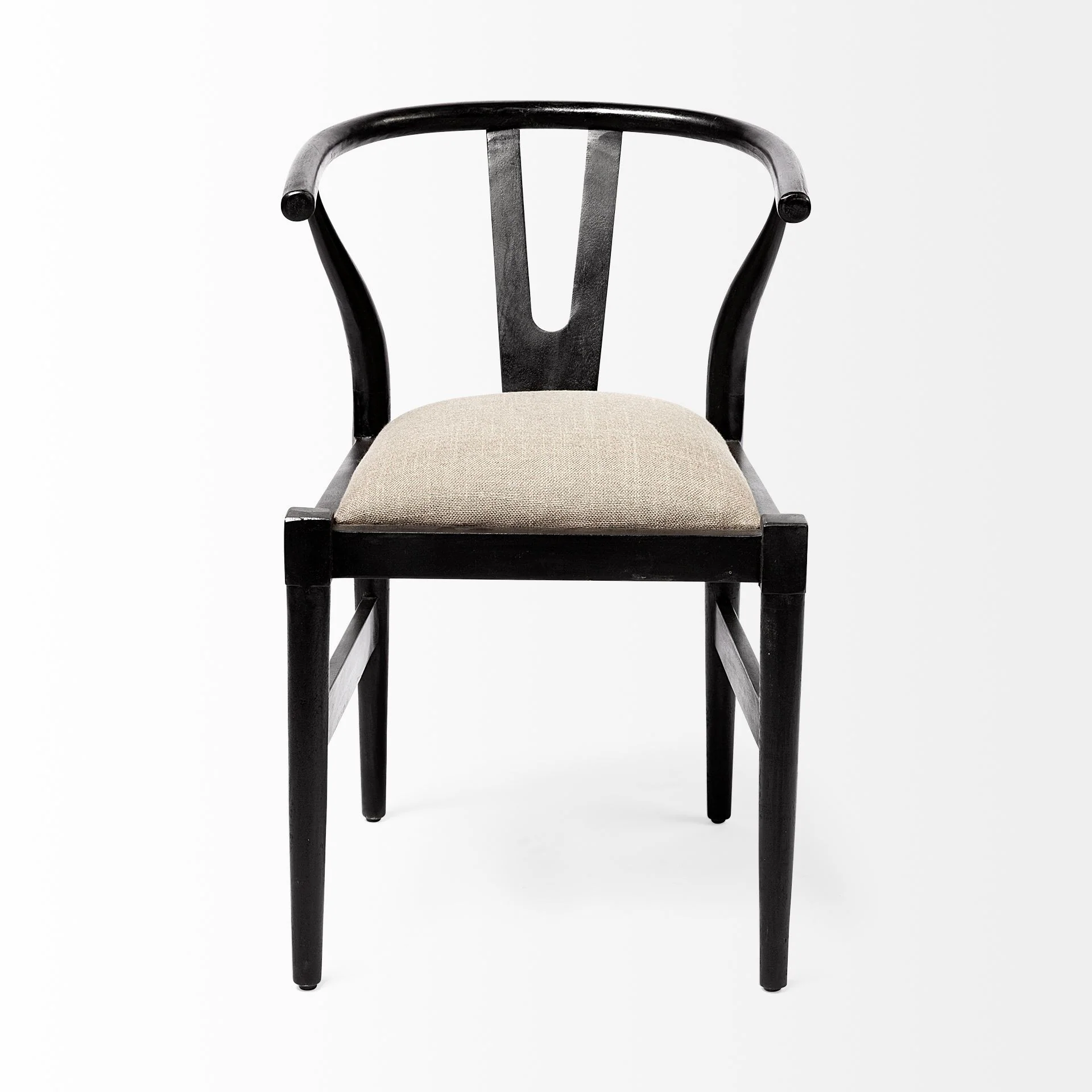 Linen Seat With Black Wooden Base Dining Chair By Homeroots - Image 2