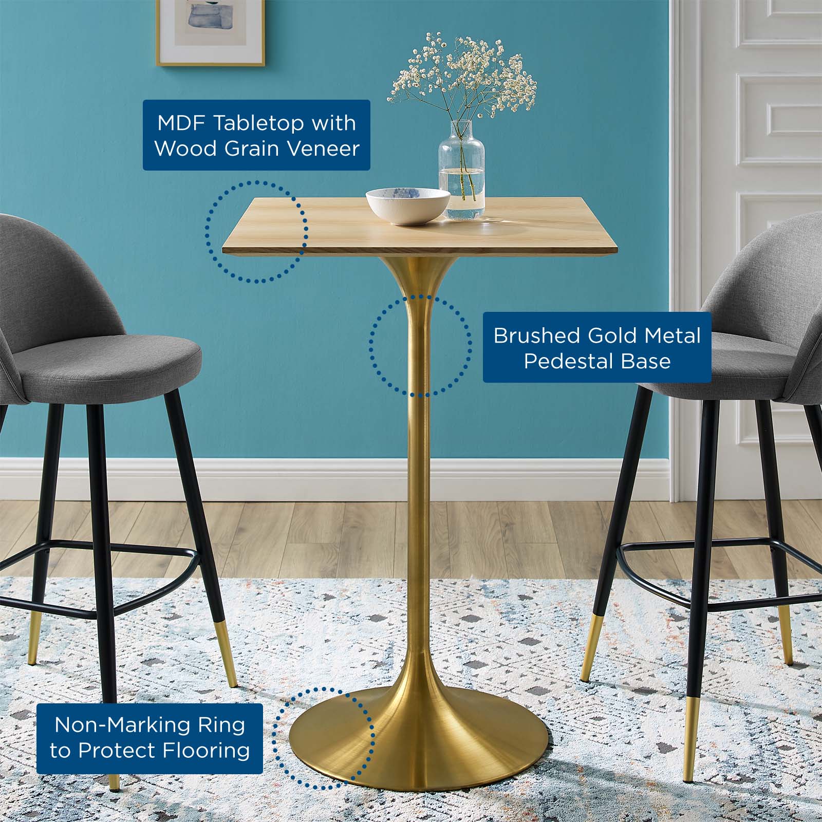 Lippa 28" Square Wood Bar Table By Modway - EEI-5532 - Image 5