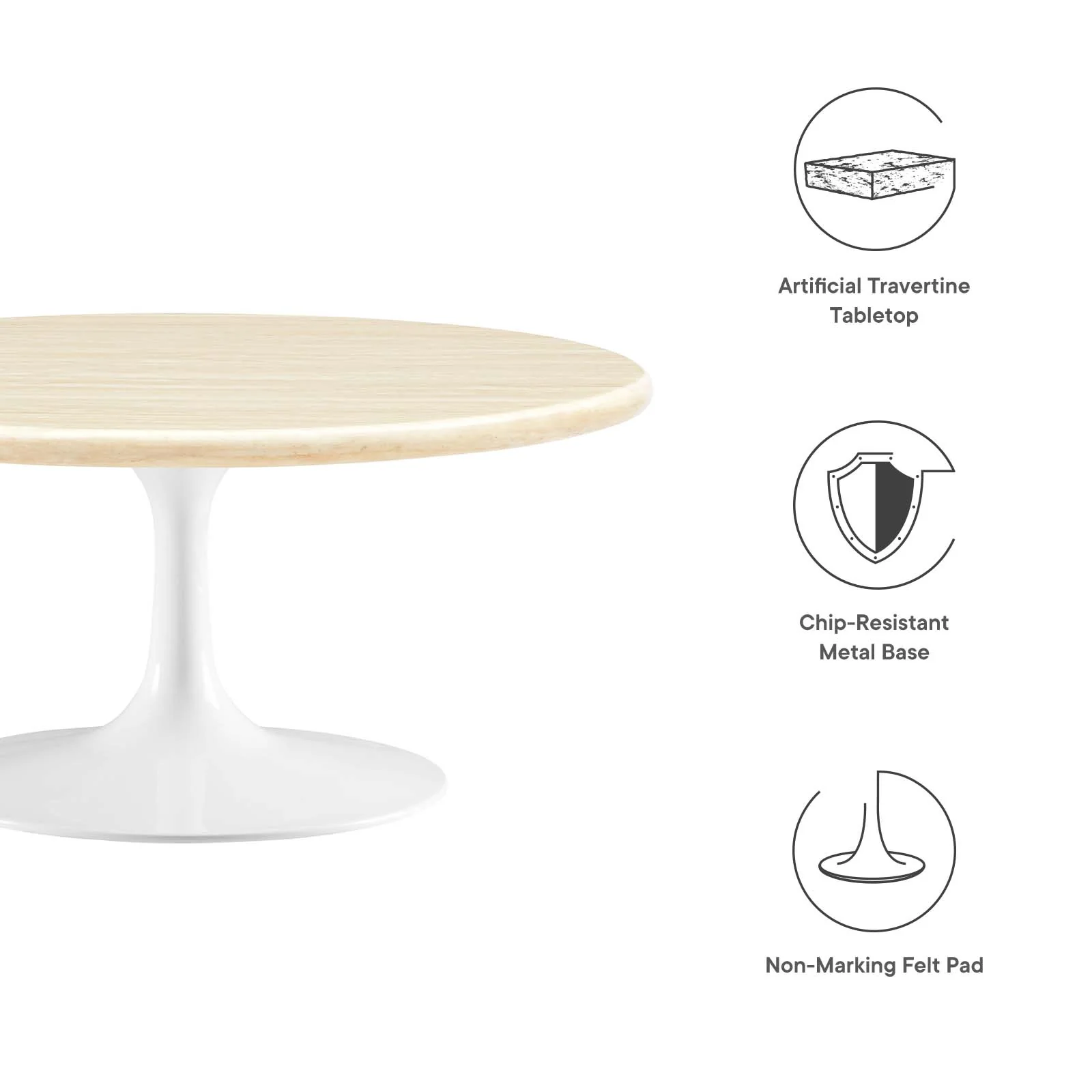 Lippa 36” Round Artificial Travertine  Coffee Table By Modway - EEI-6749 - Image 5