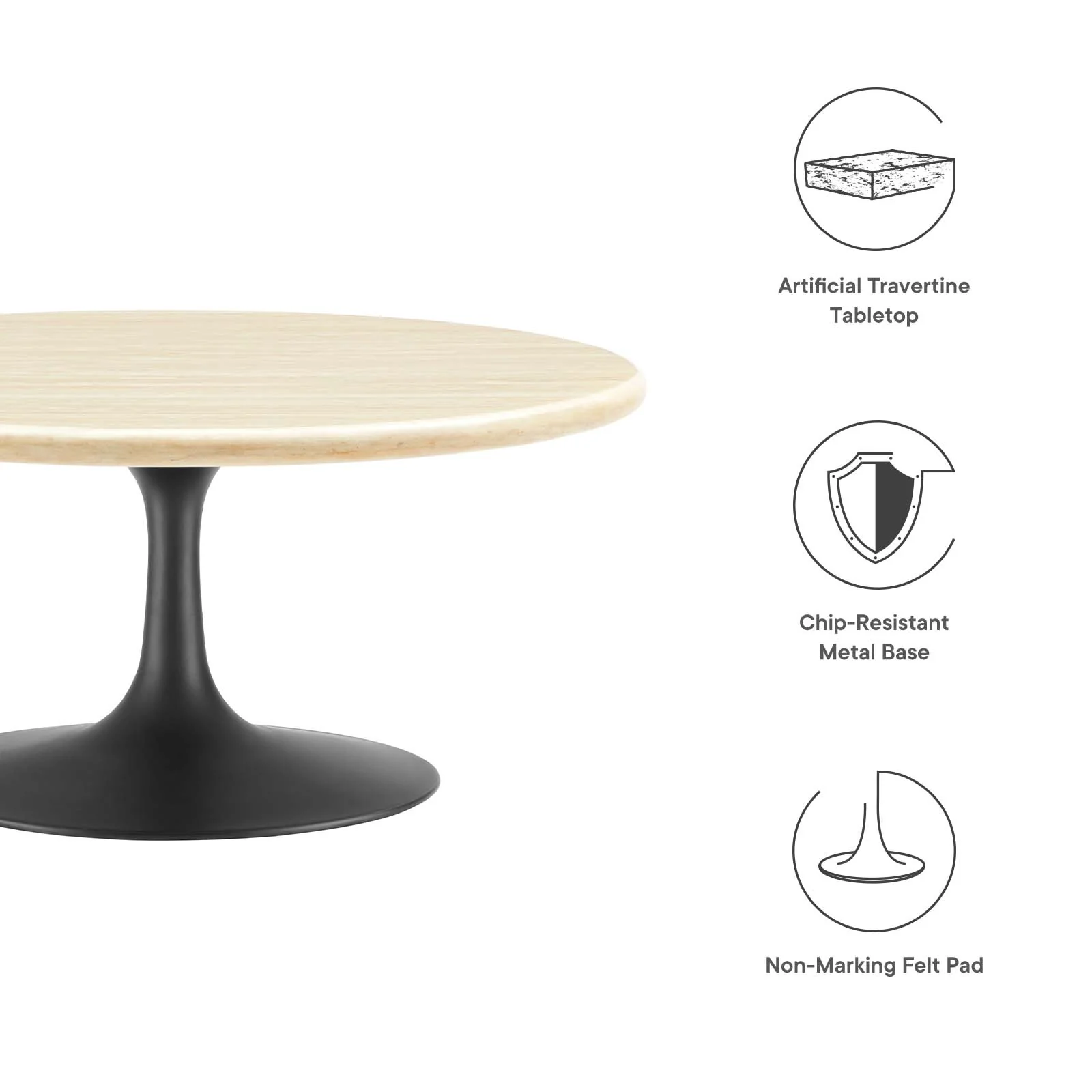 Lippa 36” Round Artificial Travertine  Coffee Table By Modway - EEI-6751 - Image 5