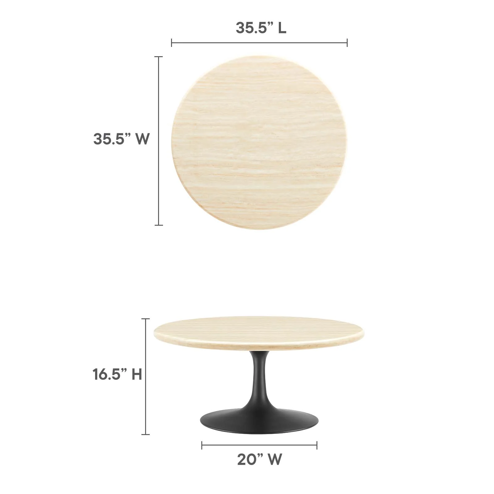 Lippa 36” Round Artificial Travertine  Coffee Table By Modway - EEI-6751 - Image 6