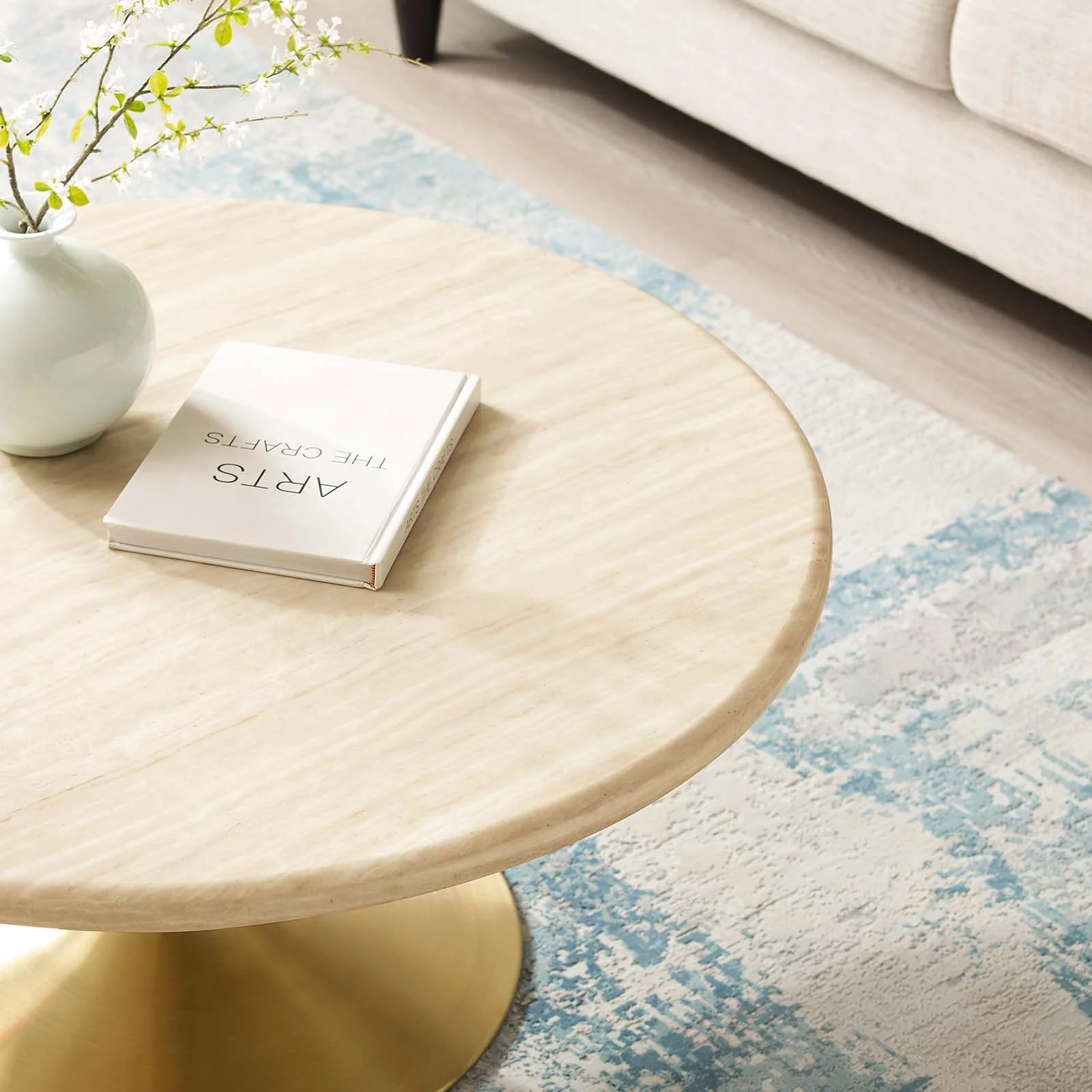 Lippa 36” Round Artificial Travertine  Coffee Table By Modway - EEI-6753 - Image 8