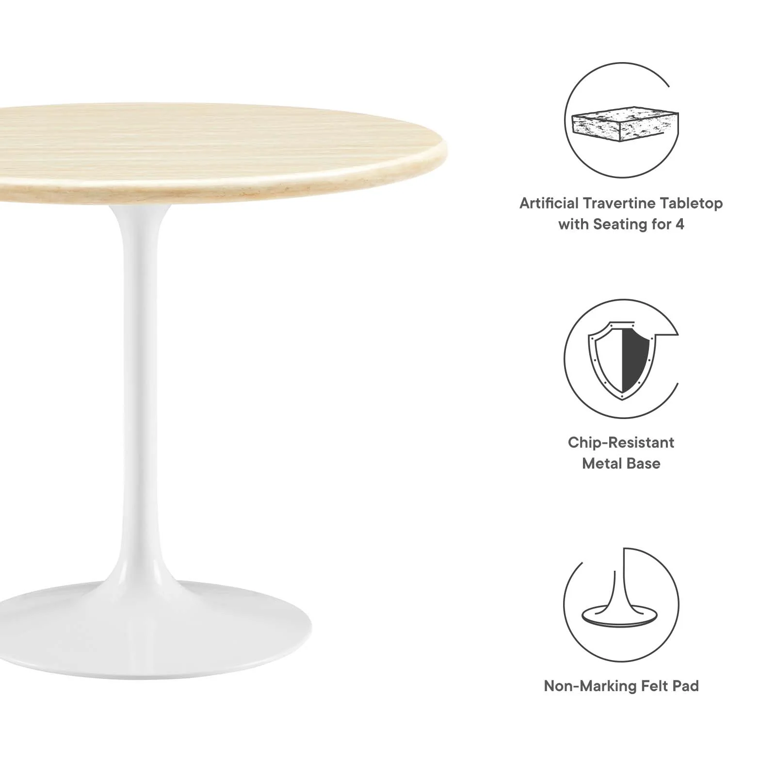 Lippa 36” Round Artificial Travertine  Dining Table By Modway - EEI-6748 - Image 5