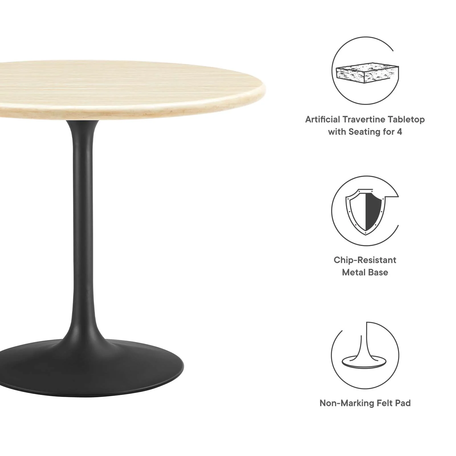 Lippa 36” Round Artificial Travertine  Dining Table By Modway - EEI-6750 - Image 5