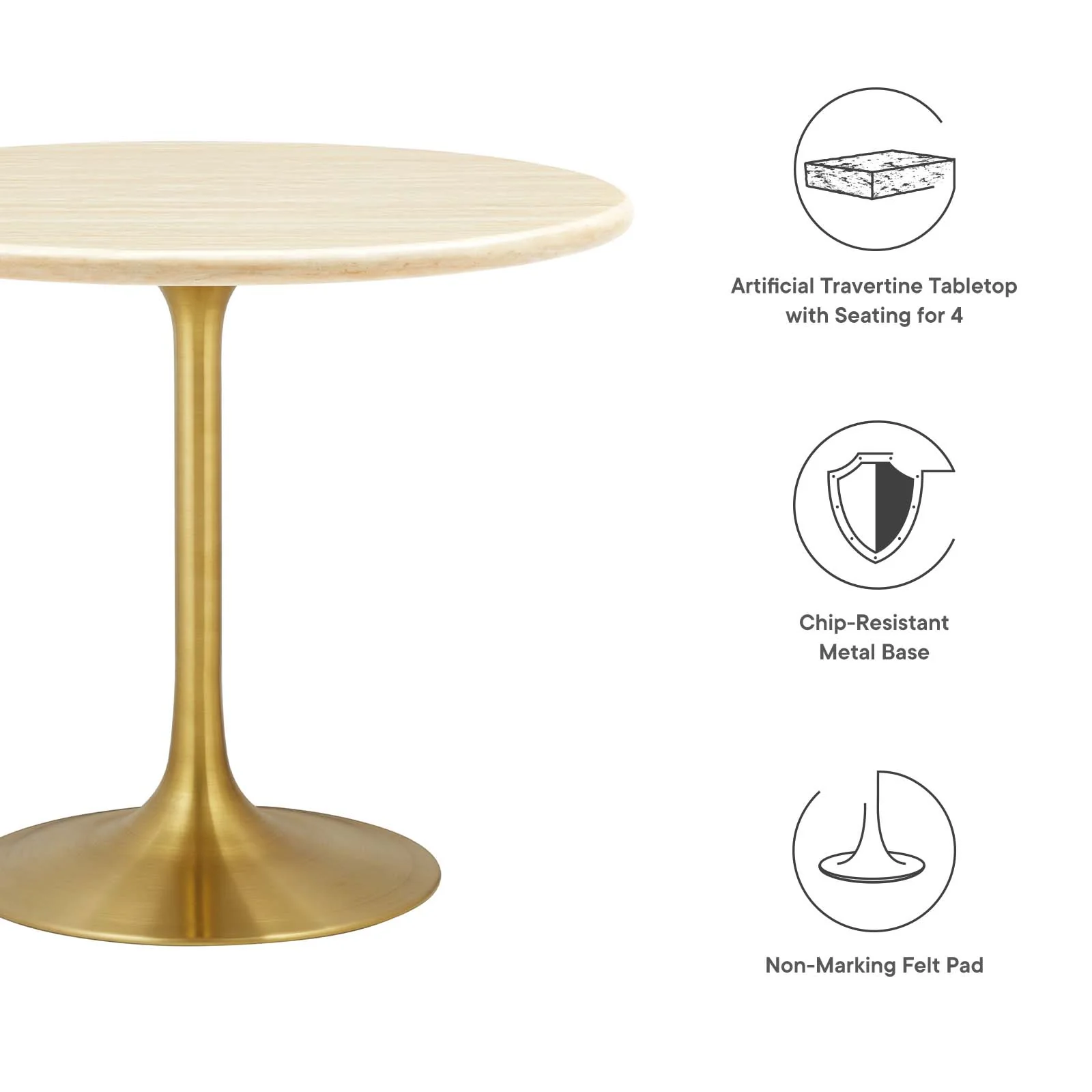 Lippa 36” Round Artificial Travertine  Dining Table By Modway - EEI-6752 - Image 5