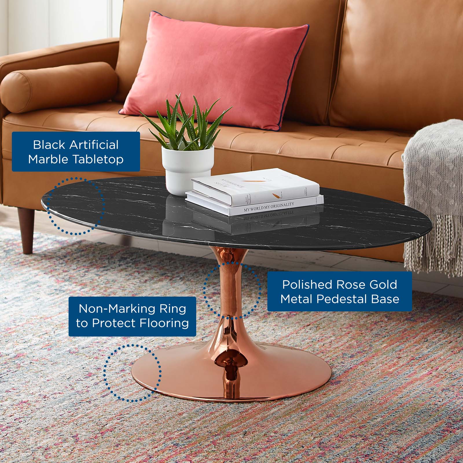 Lippa 42" Oval Artificial Marble Coffee Table By Modway - EEI-5282 - Image 5