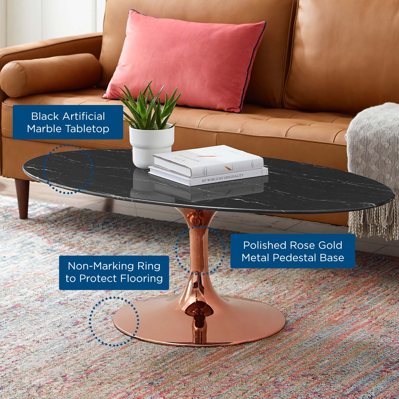 Lippa 48" Oval Artificial Marble Coffee Table By Modway - EEI-5283 - Image 5