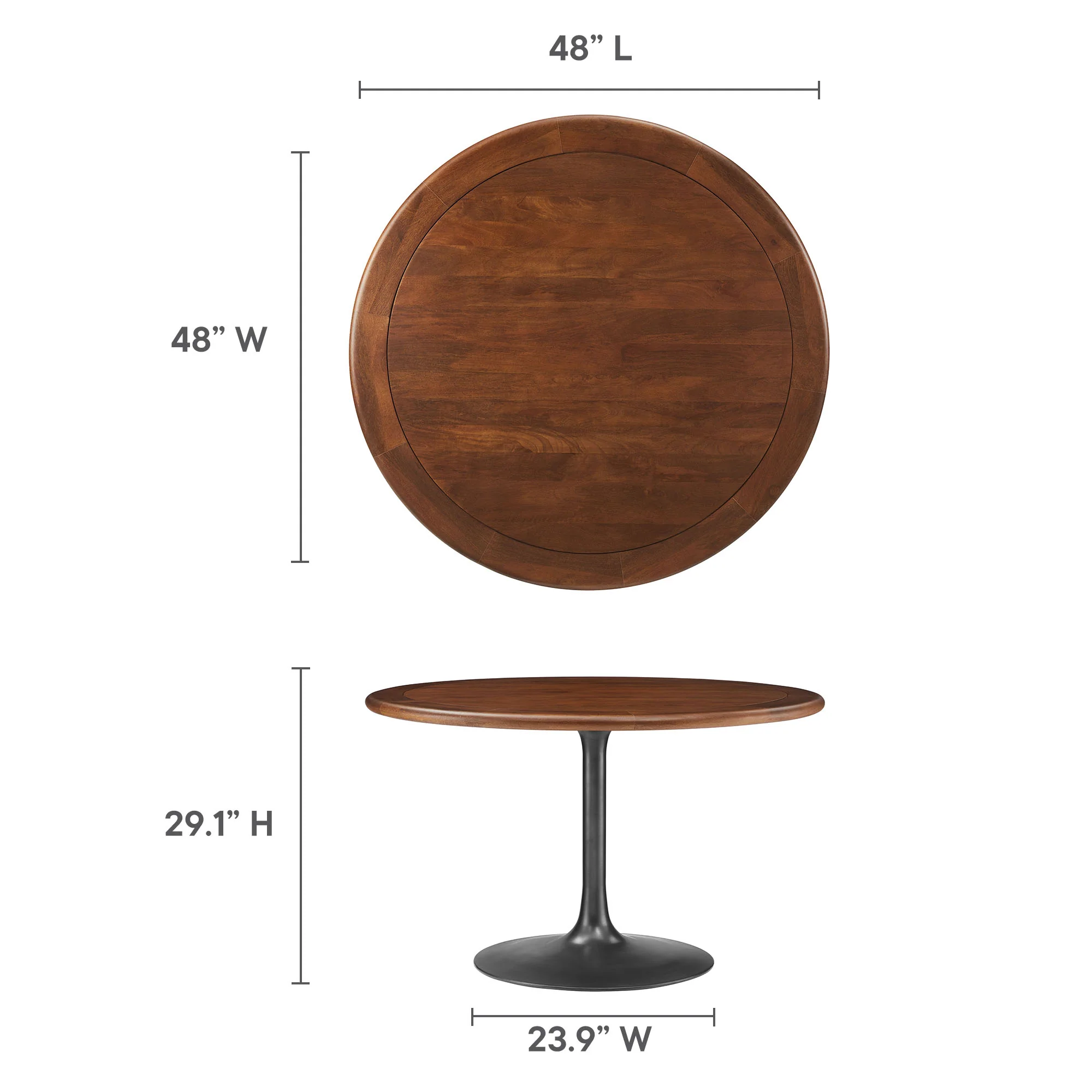 Lippa 48" Round Pedestal Solid Wood Dining Table by Modway - Image 7
