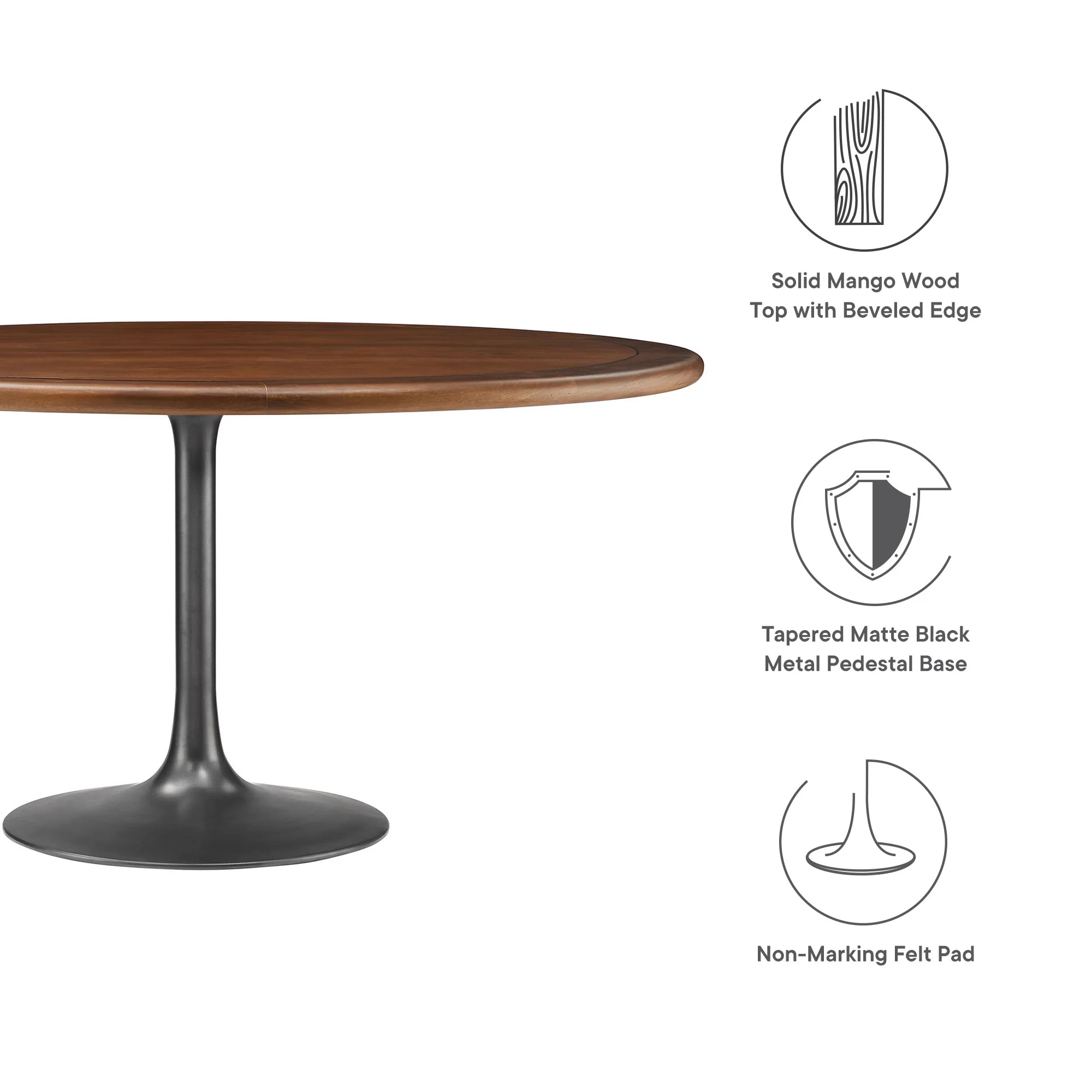 Lippa 60" Round Pedestal Solid Wood Dining Table by Modway - Image 6