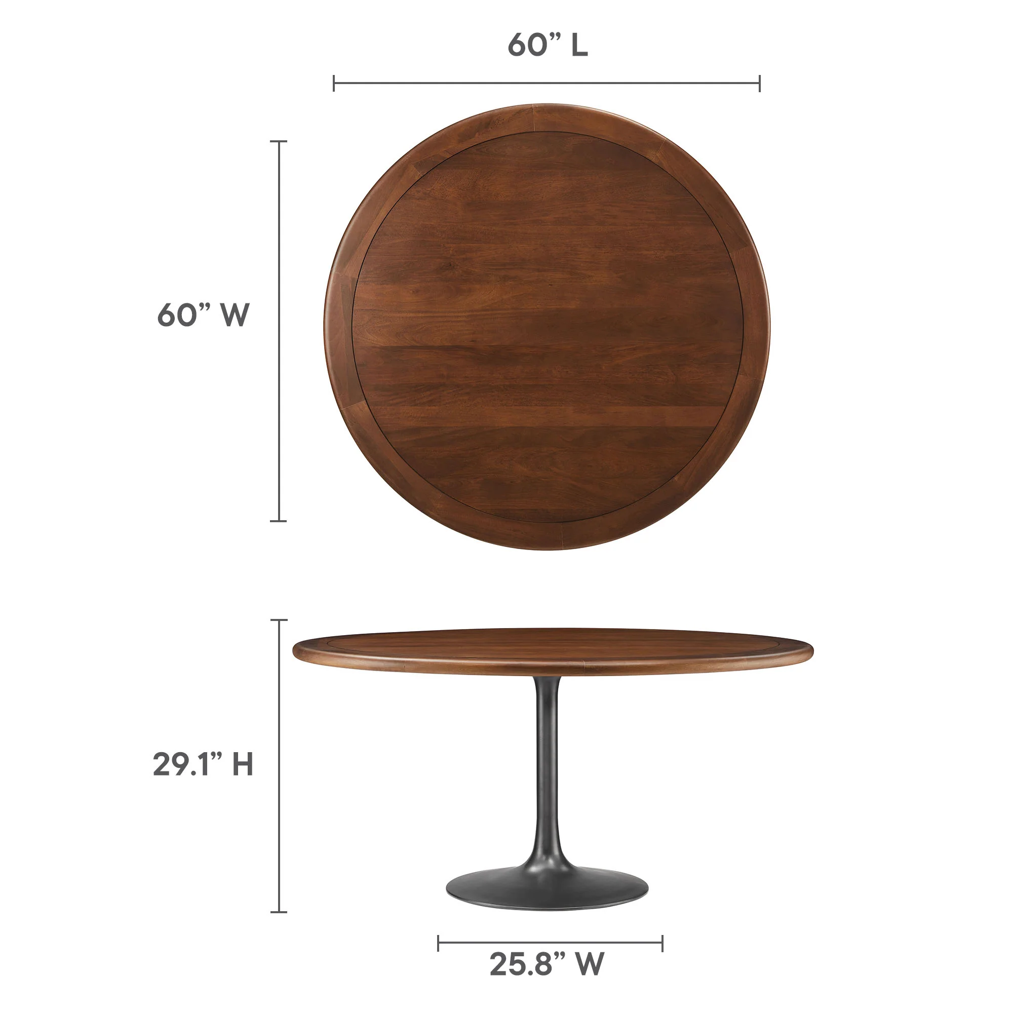 Lippa 60" Round Pedestal Solid Wood Dining Table by Modway - Image 7
