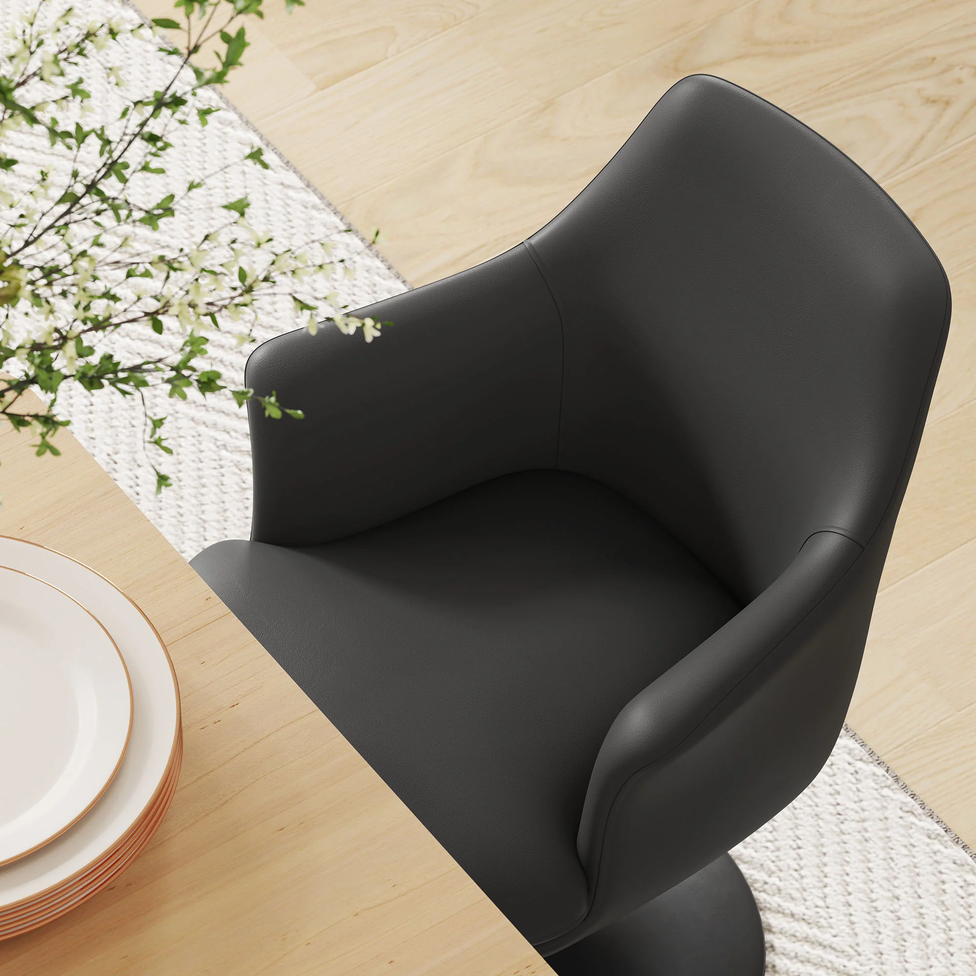 Lippa Swivel Dining Vegan Leather Armchair by Modway - Image 8