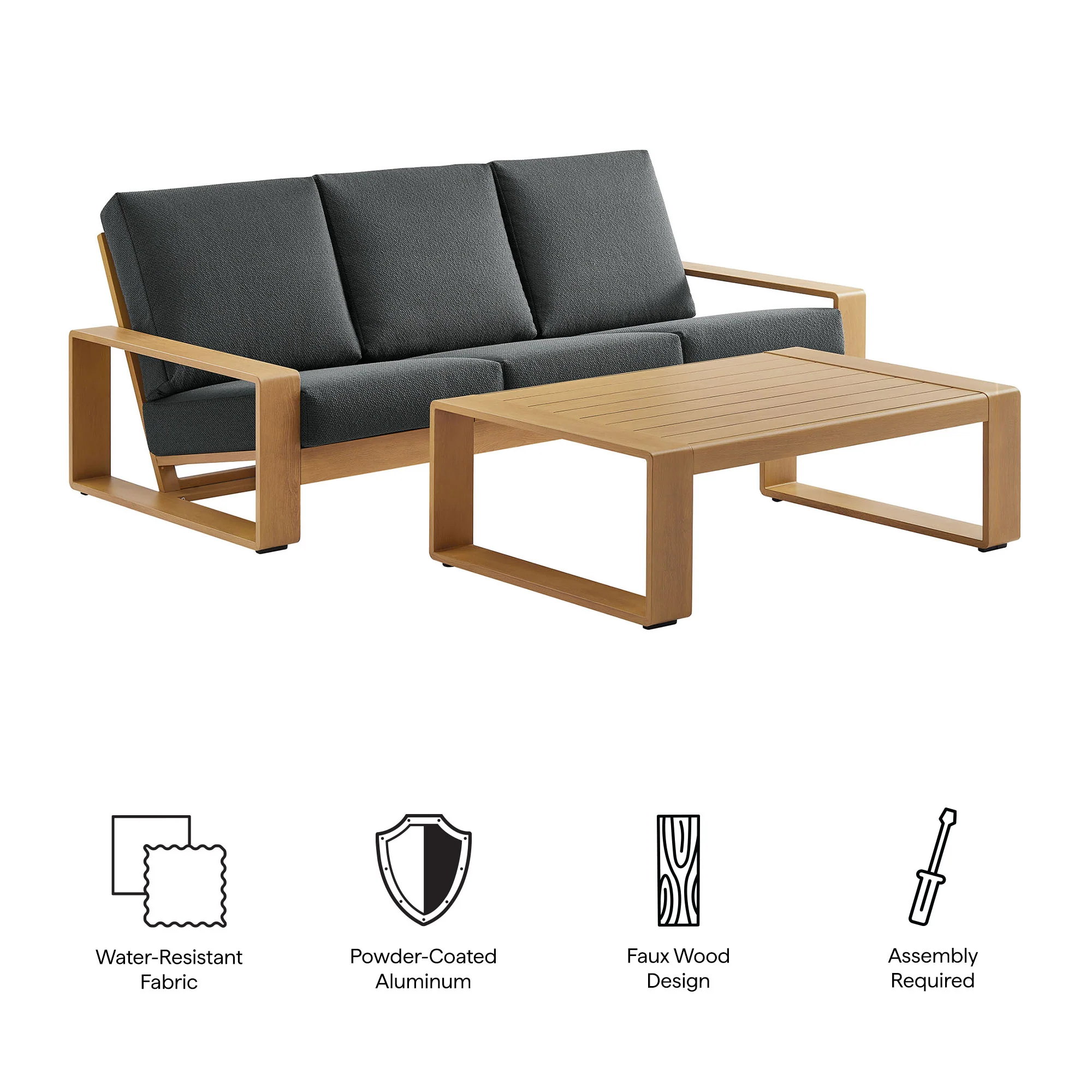 Lirienne 2-Piece Outdoor Patio Aluminum Faux Wood Furniture Set by Modway - Image 3