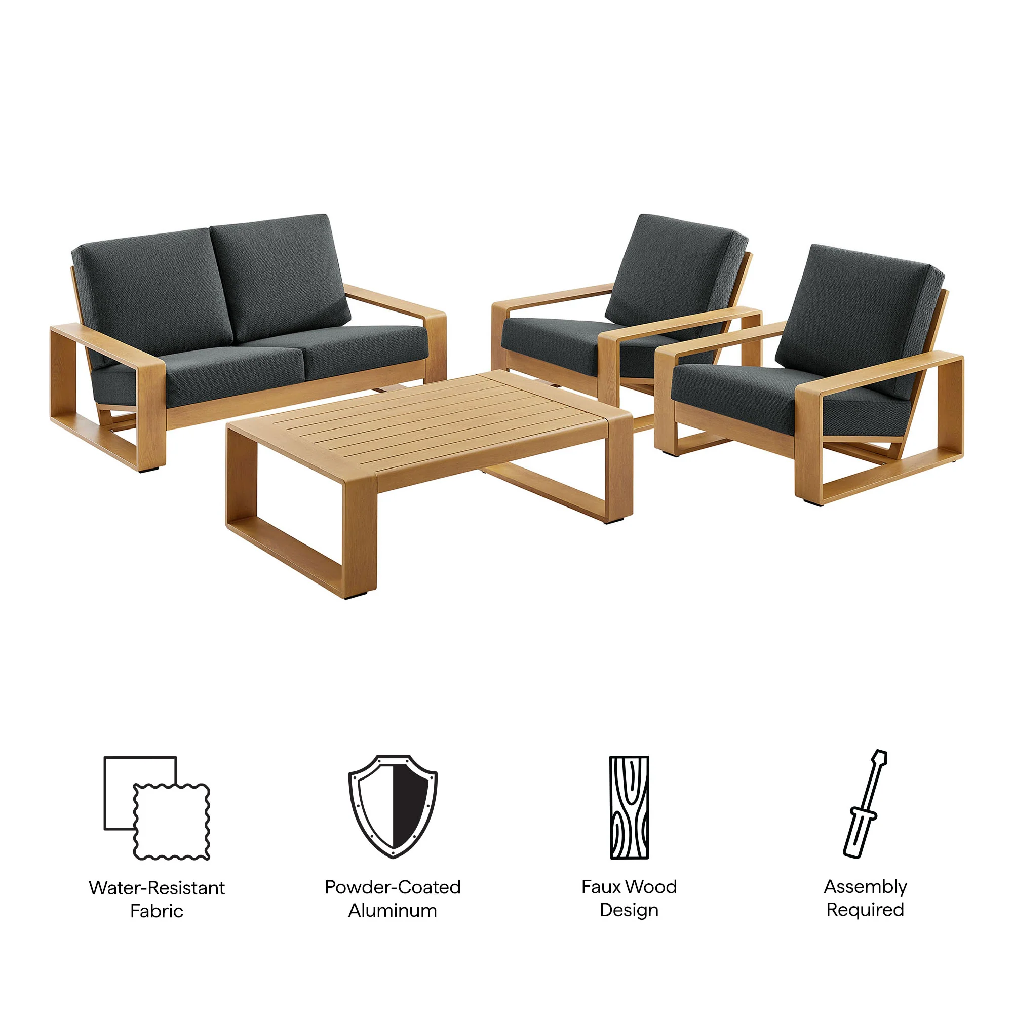 Lirienne 4-Piece Outdoor Patio Aluminum Faux Wood Furniture Set by Modway - Image 5