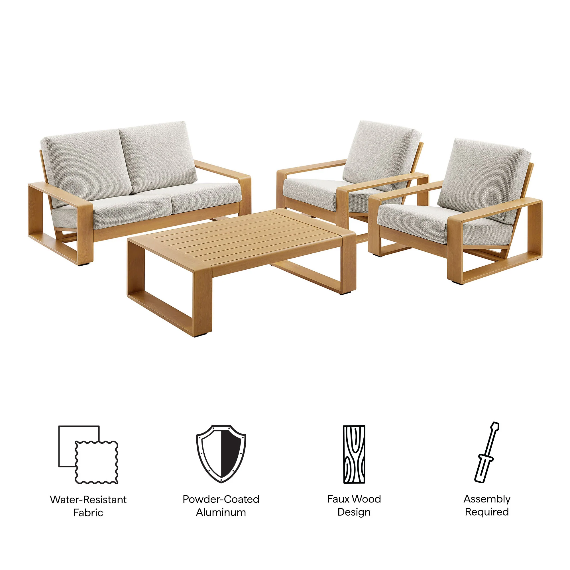 Lirienne 4-Piece Outdoor Patio Aluminum Faux Wood Furniture Set by Modway - Image 8