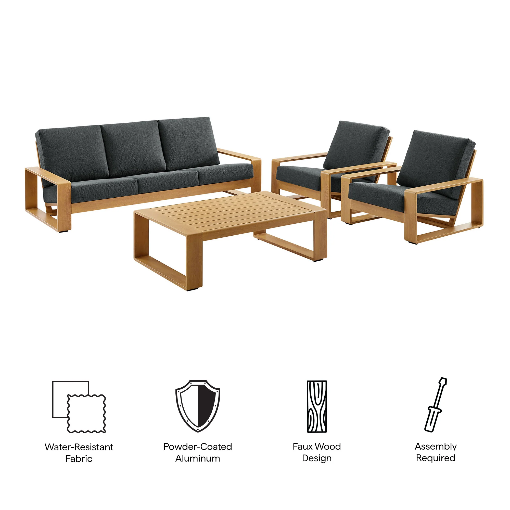 Lirienne 4-Piece Outdoor Patio Aluminum Faux Wood Furniture Set by Modway - Image 4