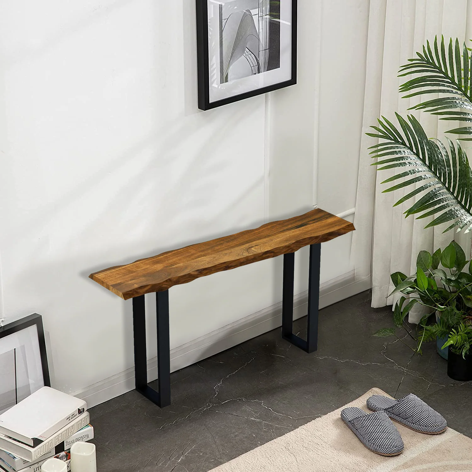 Live Edge Acacia Wood Console Table with Black Metal Legs By Homeroots - Image 2