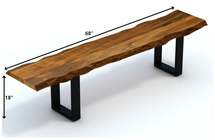 Live Edge Acacia Wood Dining Bench With Black Metal Legs By Homeroots - Image 2