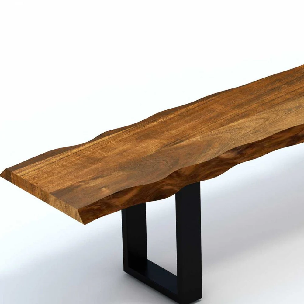 Live Edge Acacia Wood Dining Bench With Black Metal Legs By Homeroots - Image 4