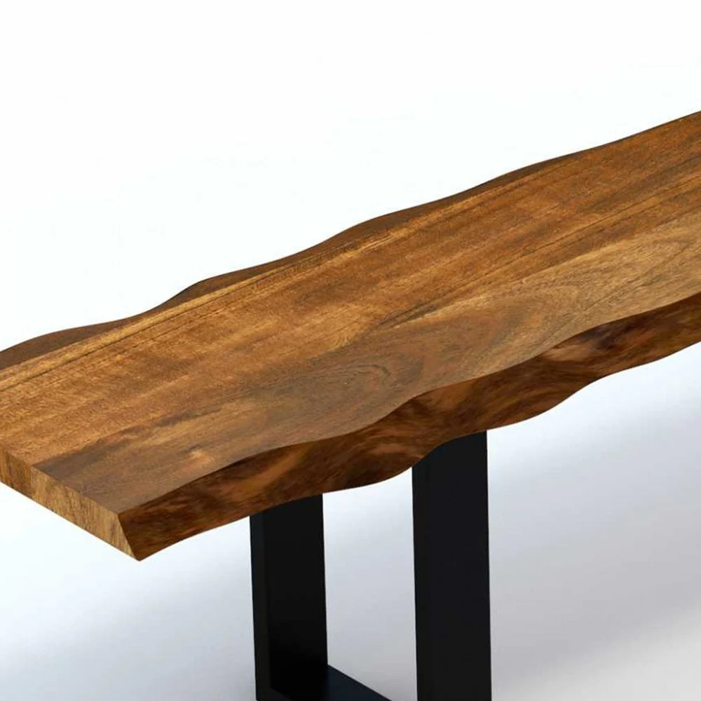 Live Edge Acacia Wood Dining Bench With Black Metal Legs By Homeroots - Image 5