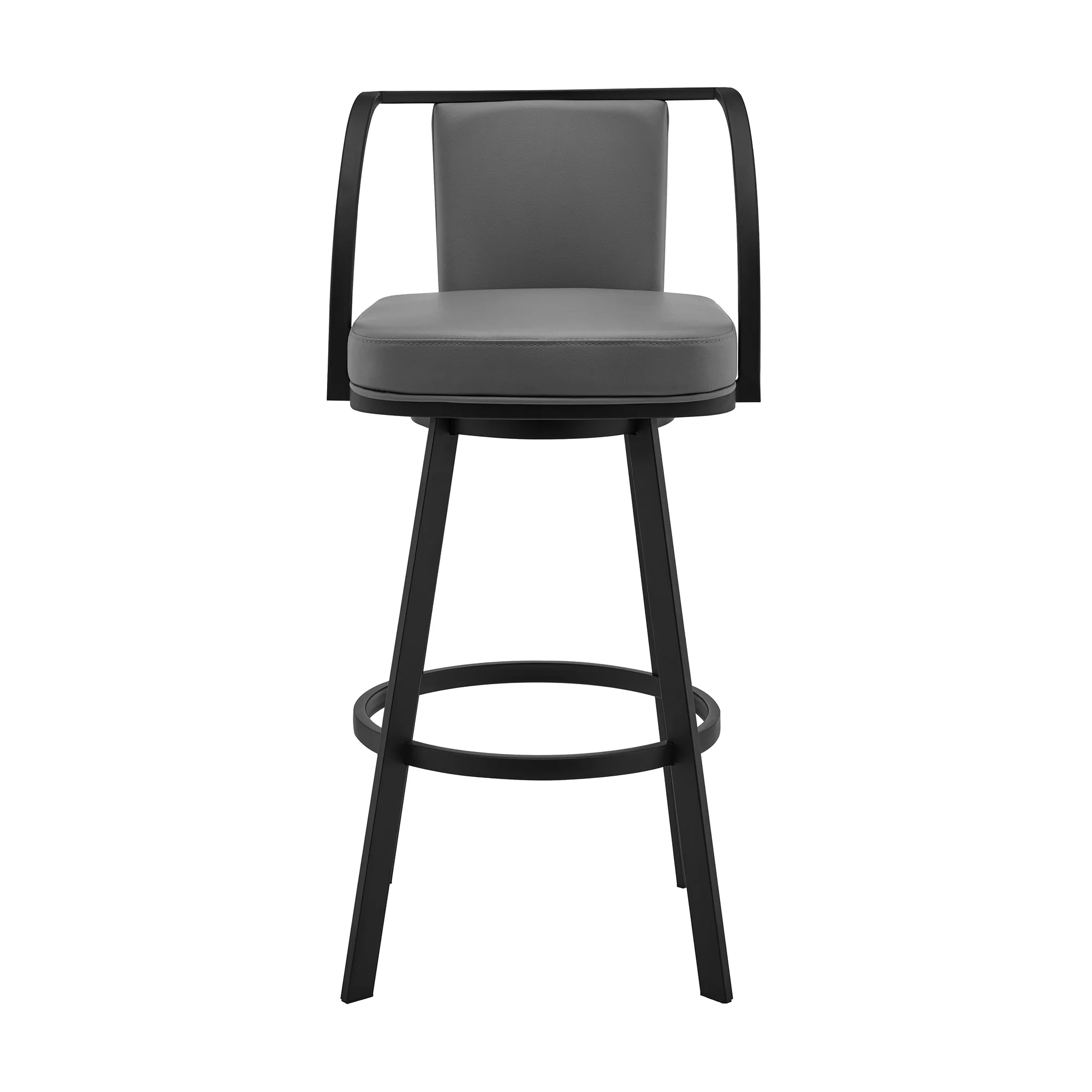 Livingston 26" Gray Faux Leather and Black Metal Swivel Bar Stool By Armen Living - Image 3