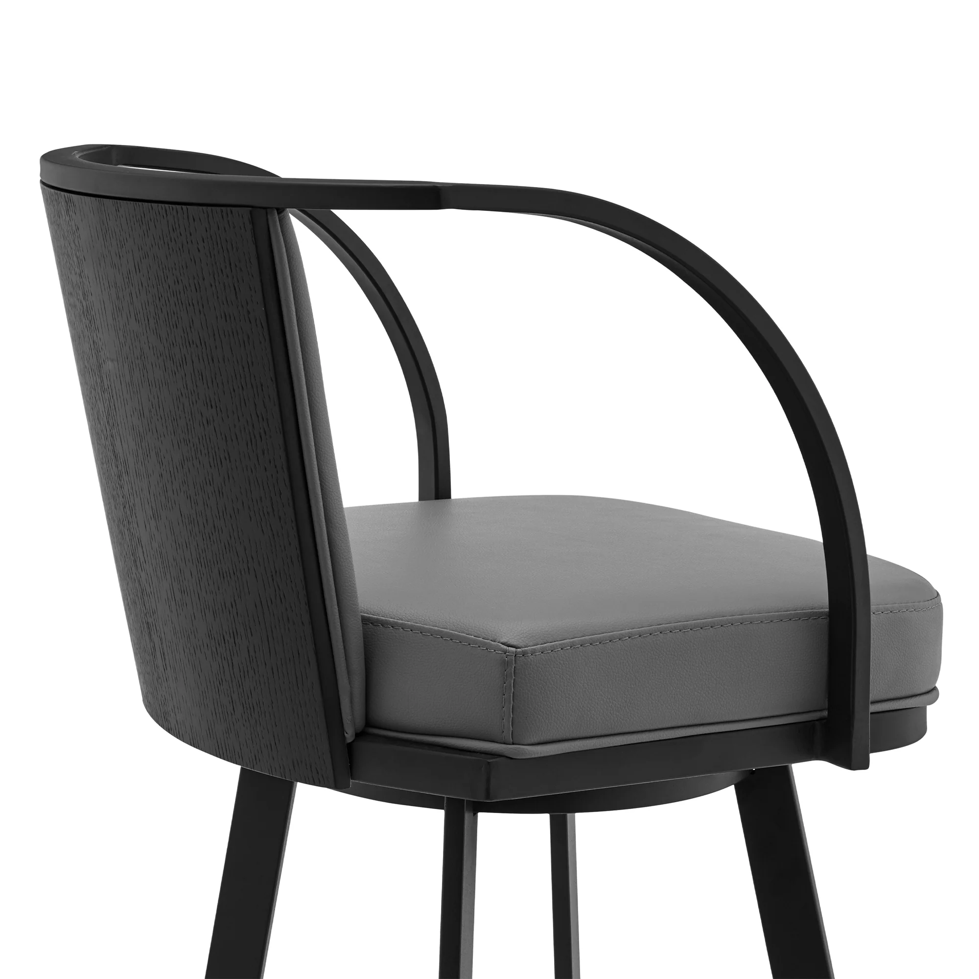Livingston 26" Gray Faux Leather and Black Metal Swivel Bar Stool By Armen Living - Image 6