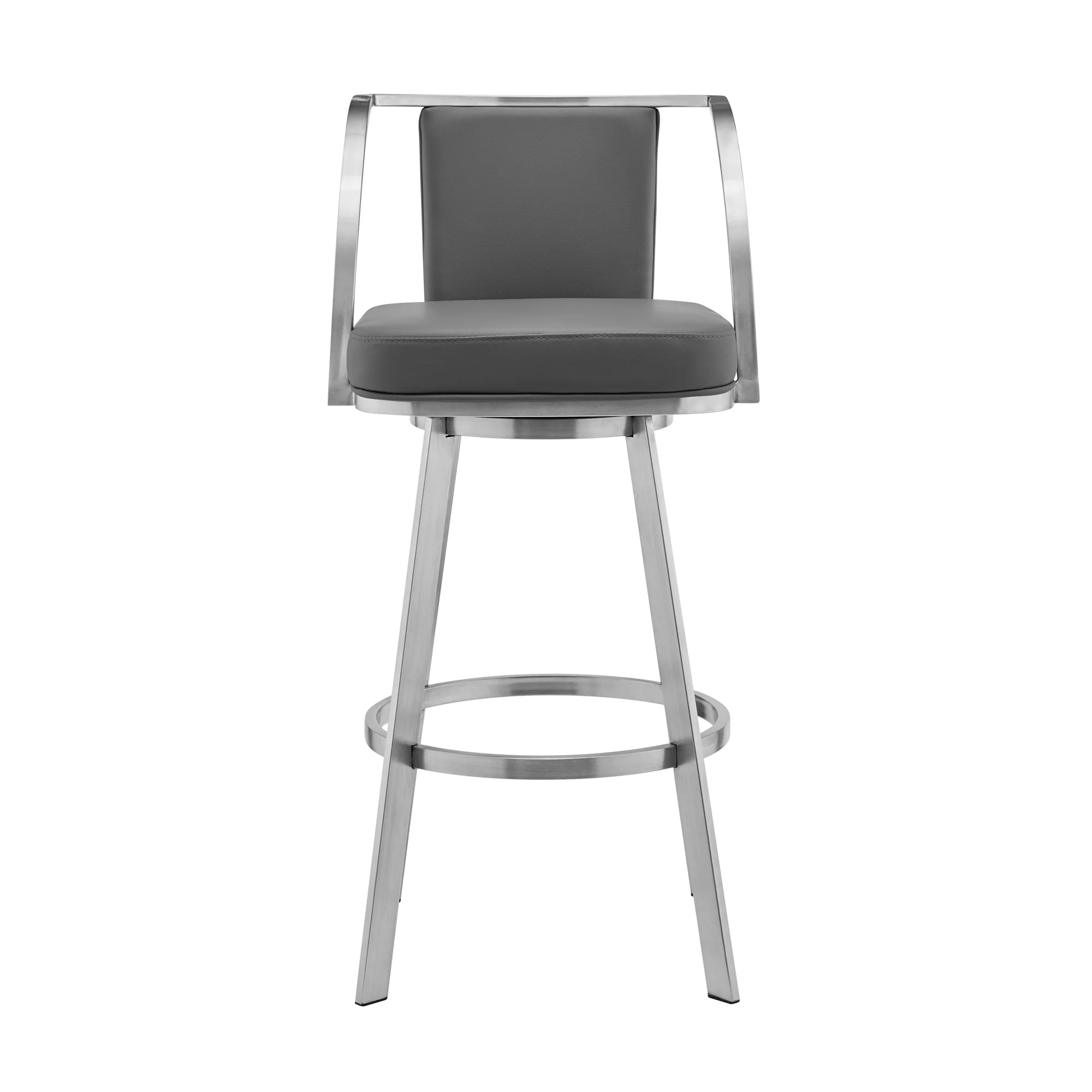 Livingston 26" Gray Faux Leather and Brushed Stainless Steel Swivel Bar Stool By Armen Living - Image 3