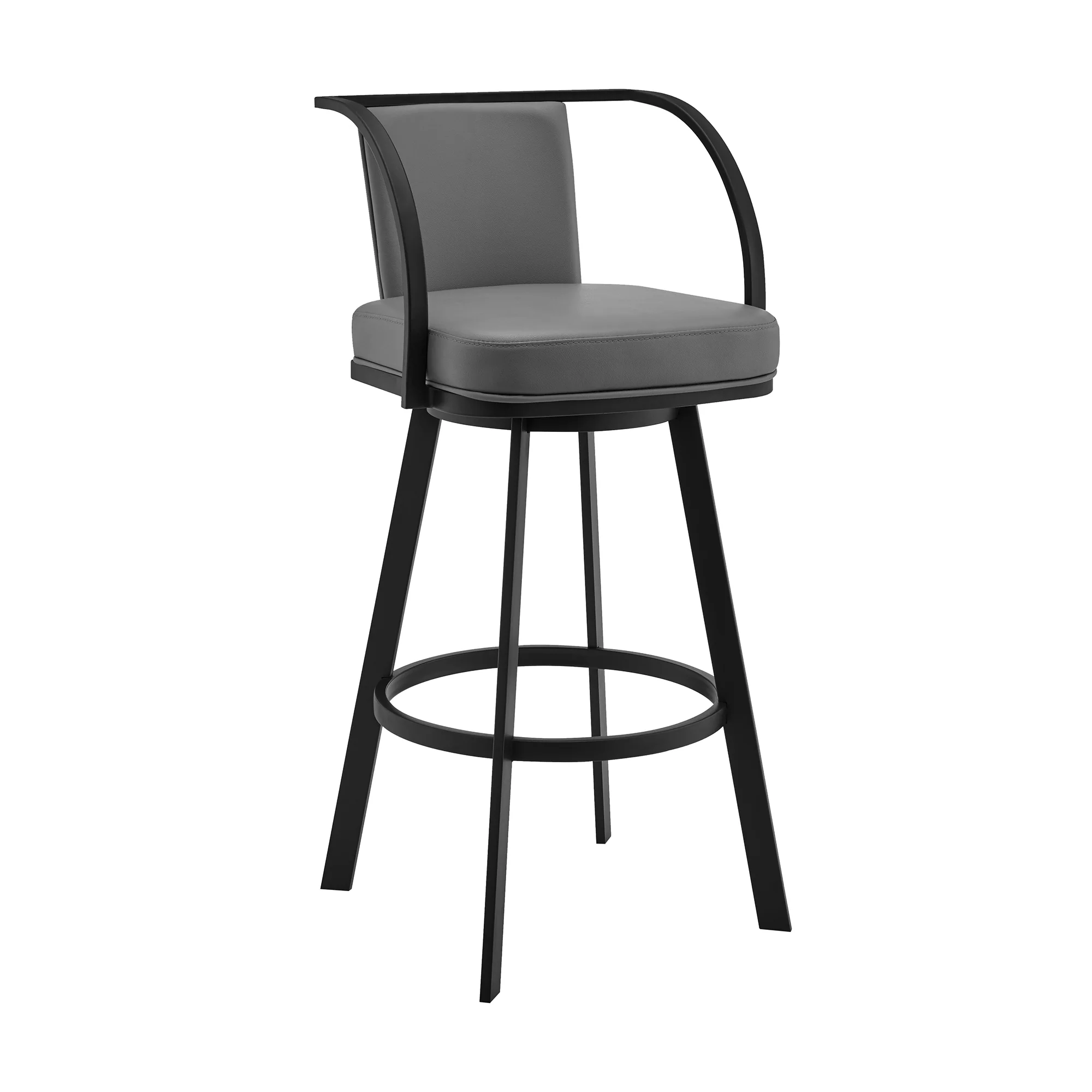 Livingston 30" Gray Faux Leather and Black Metal Swivel Bar Stool By Armen Living - Image 2
