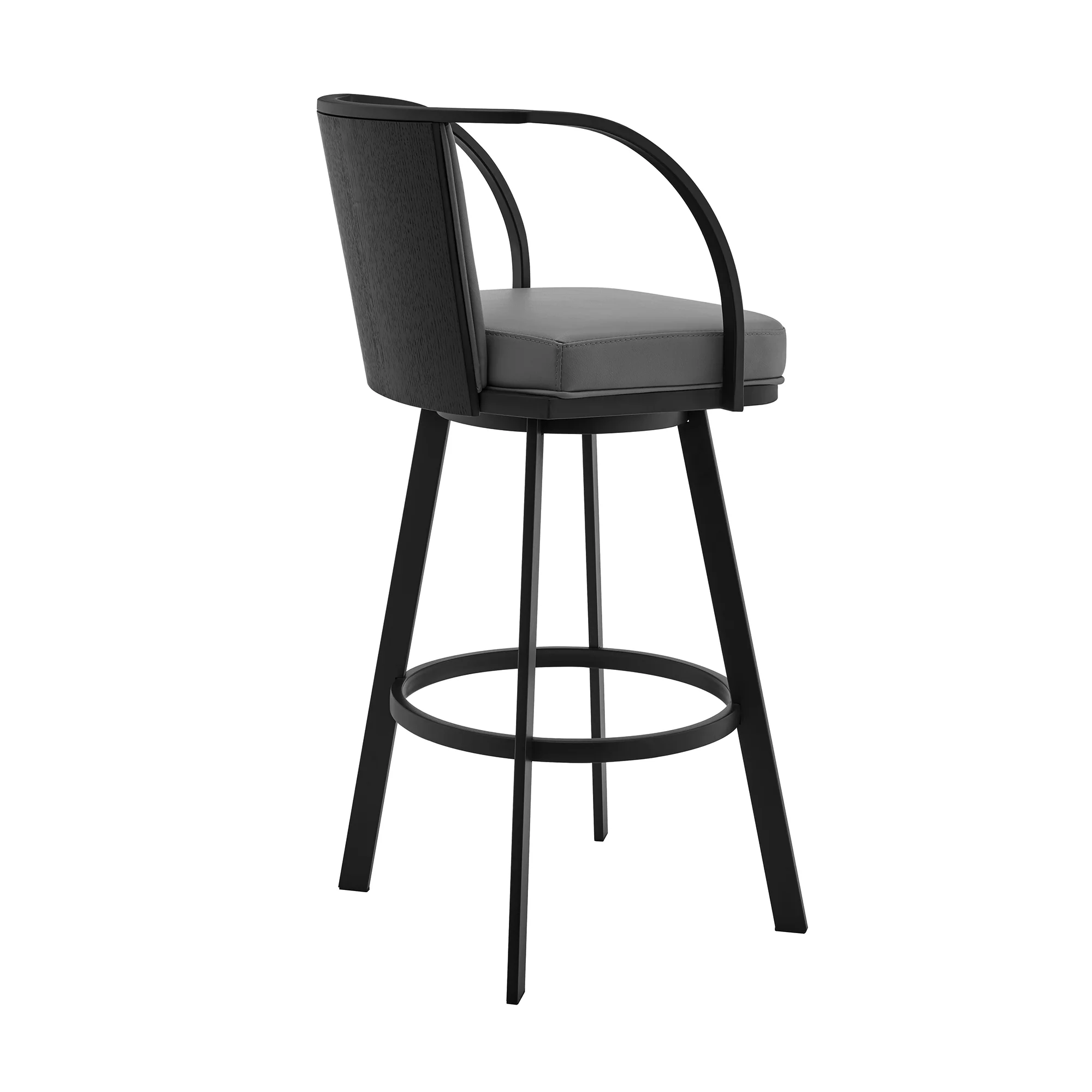Livingston 30" Gray Faux Leather and Black Metal Swivel Bar Stool By Armen Living - Image 4