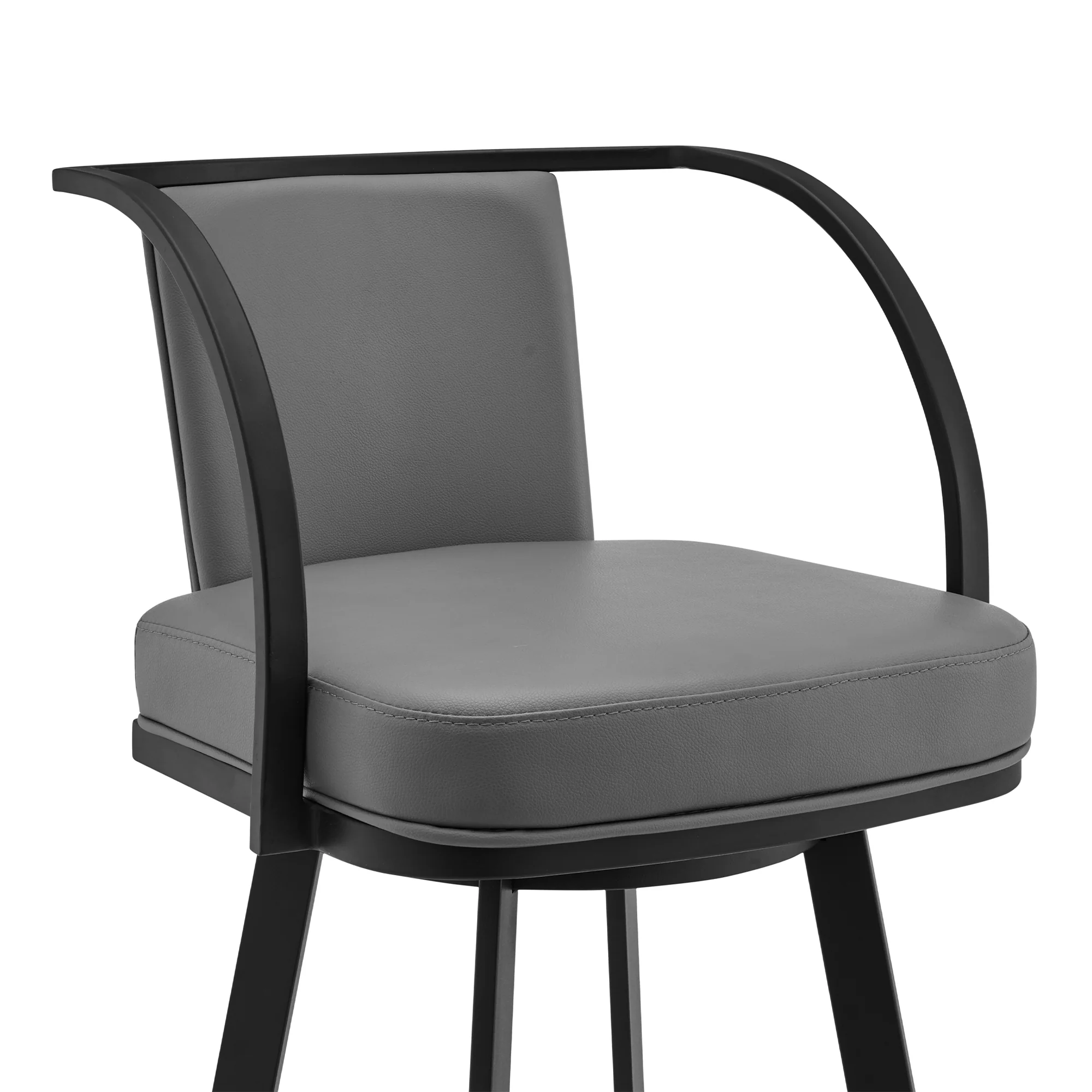 Livingston 30" Gray Faux Leather and Black Metal Swivel Bar Stool By Armen Living - Image 5