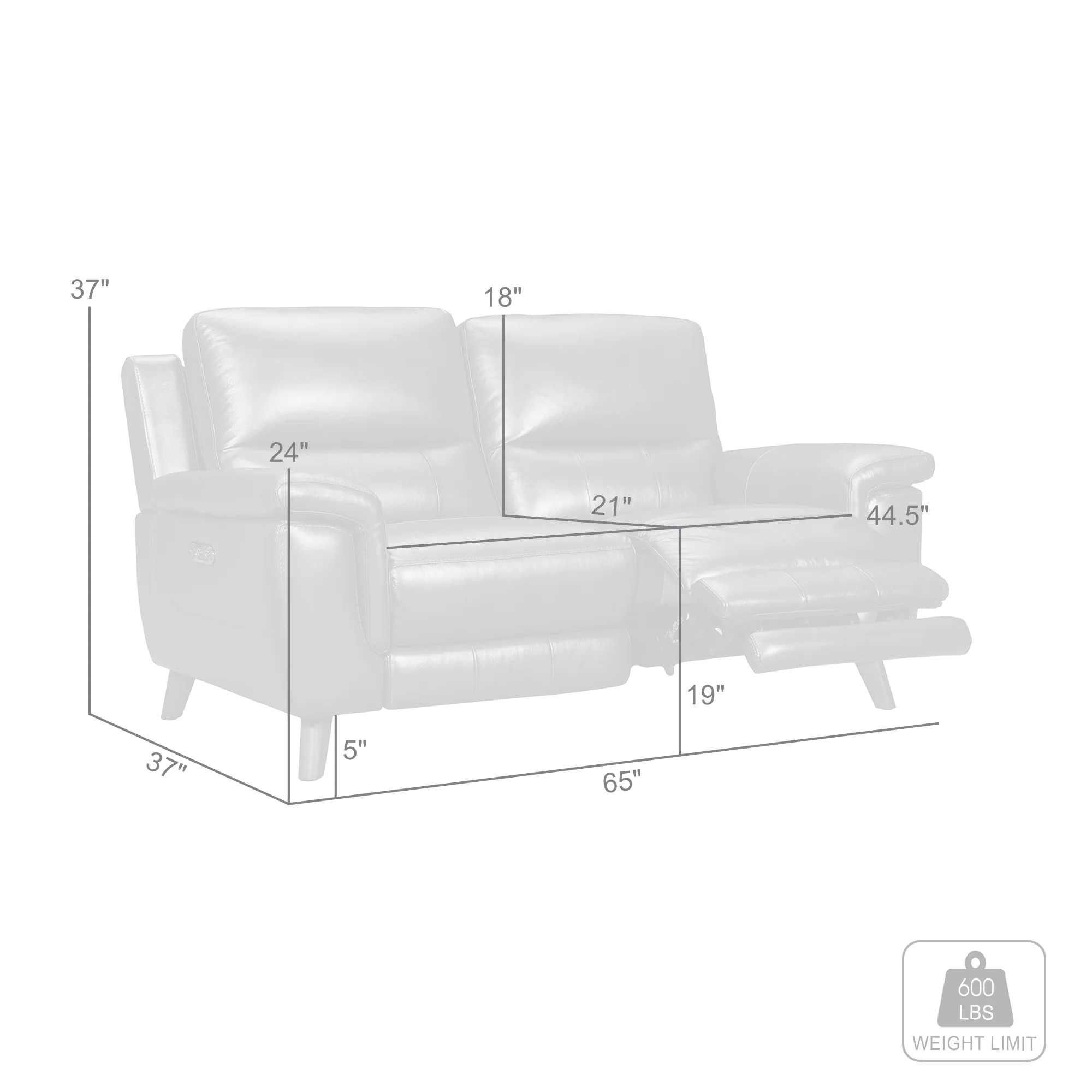 Lizette 65" Brown Leather Power Recliner Loveseat with USB By Armen Living - Image 9