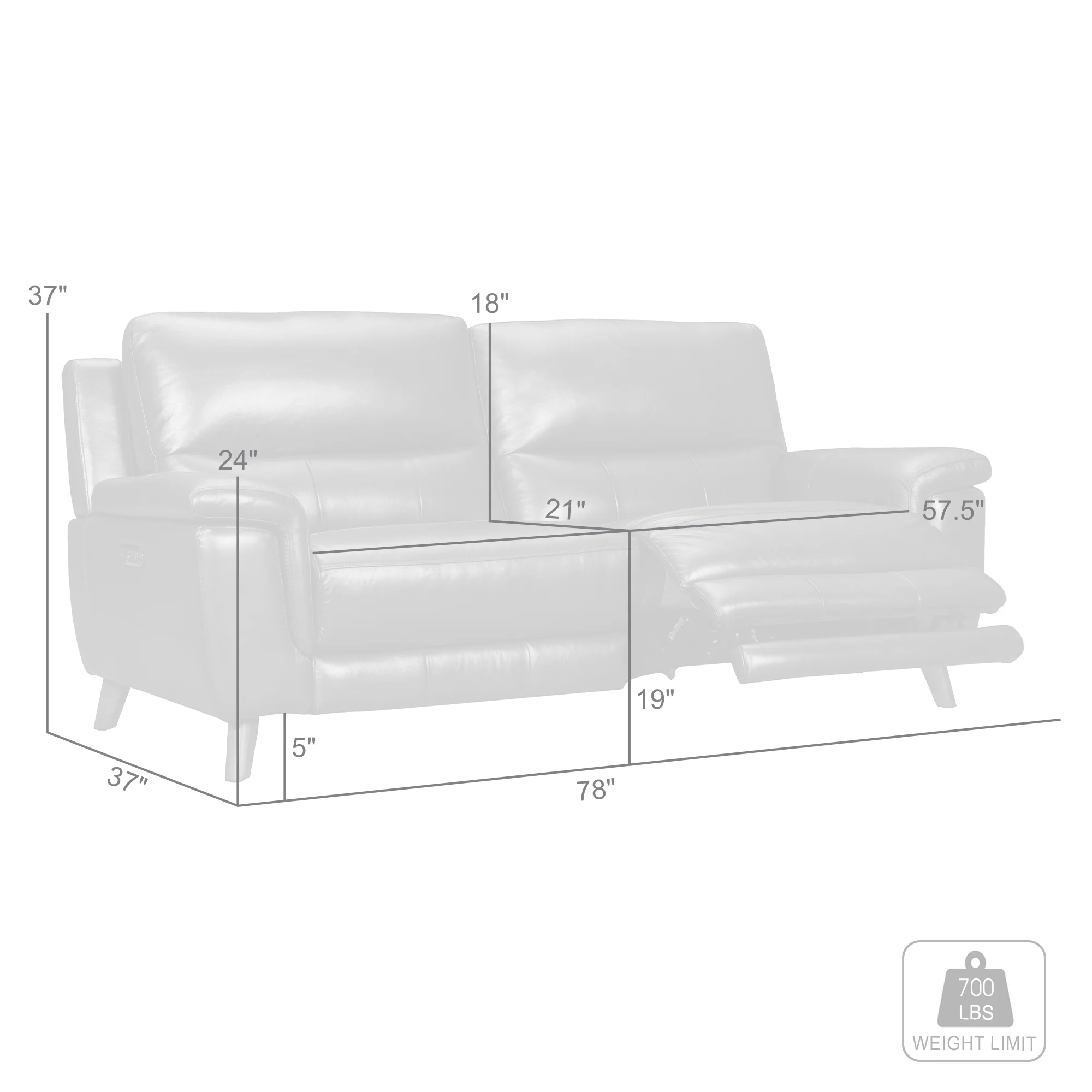 Lizette 78" Brown Leather Power Recliner Sofa with USB By Armen Living - Image 9