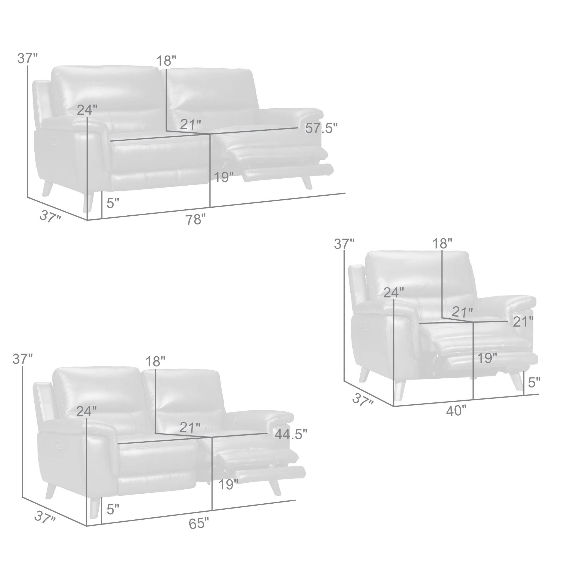 Lizette Brown Leather Power Recliner 3 Piece Living Room Set with USB By Armen Living - Image 10