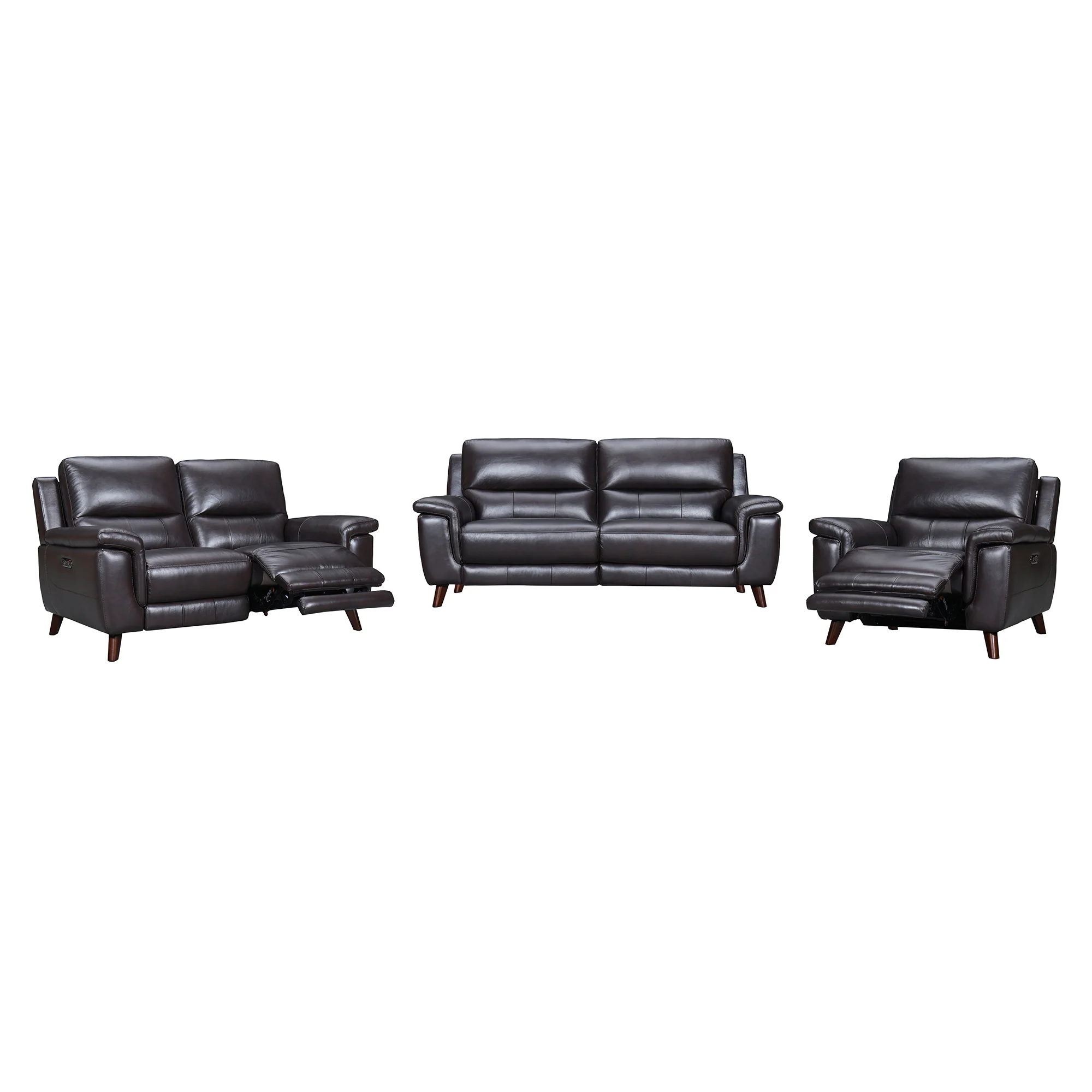 Lizette Brown Leather Power Recliner 3 Piece Living Room Set with USB By Armen Living - Image 2