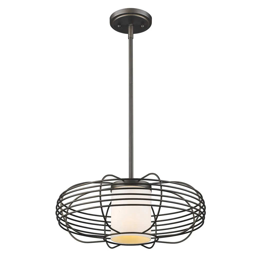 Loft 1-Light Oil-Rubbed Bronze Wire Globe Pendant With Etched Glass Interior Shade By Homeroots - Image 2